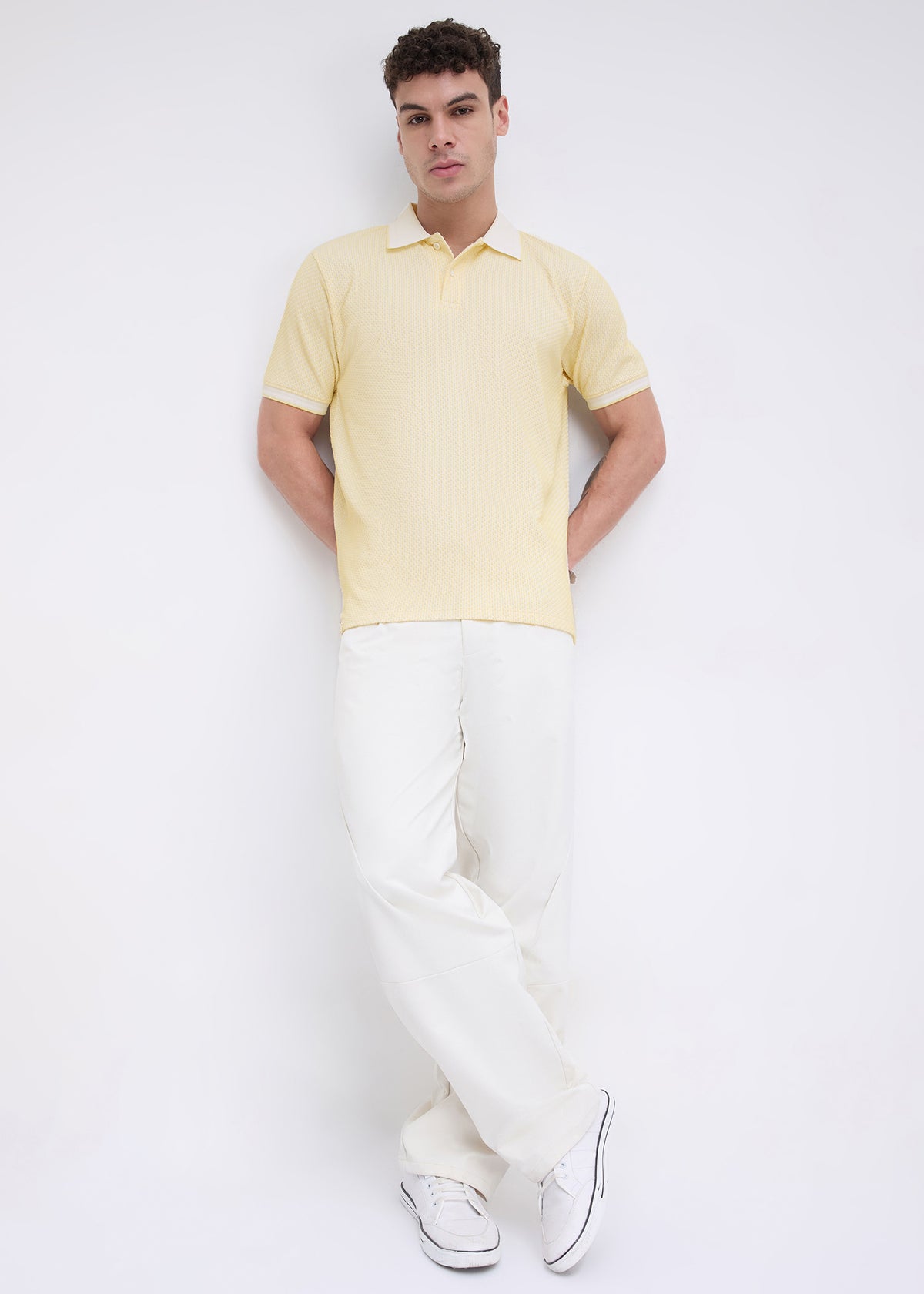 Tyrese Textured Tipped Polo: Lemon