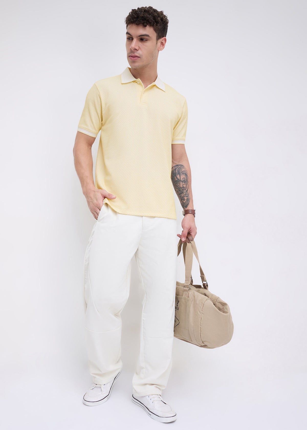 Tyrese Textured Tipped Polo: Lemon