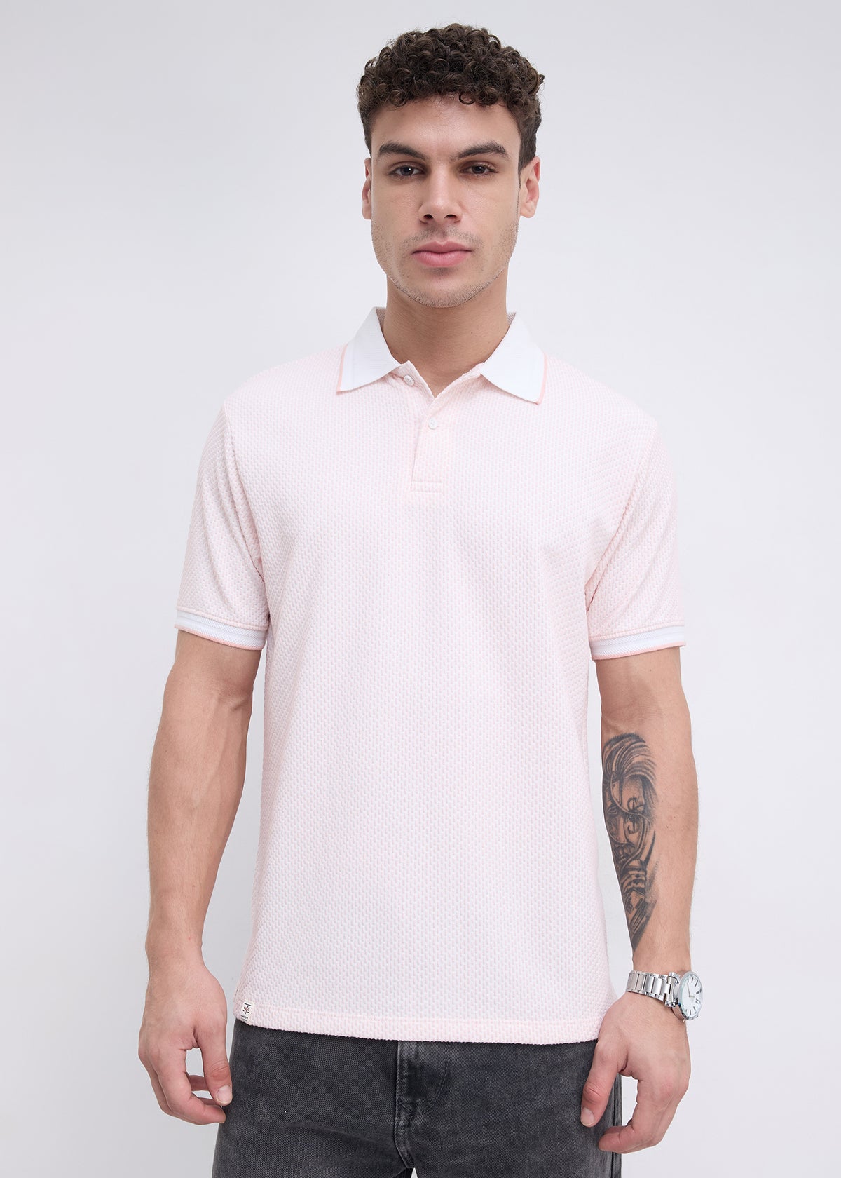 Tyrese Textured Tipped Polo: Pink