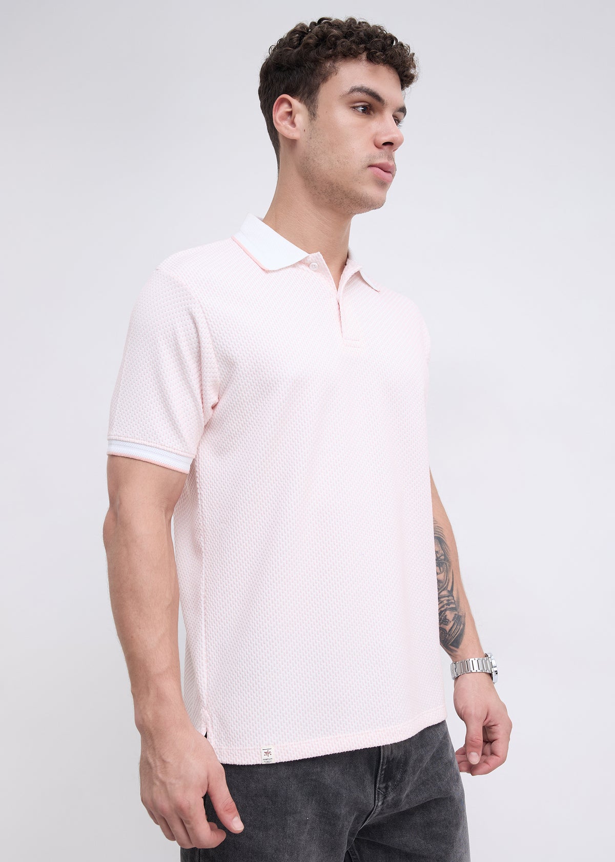 Tyrese Textured Tipped Polo: Pink
