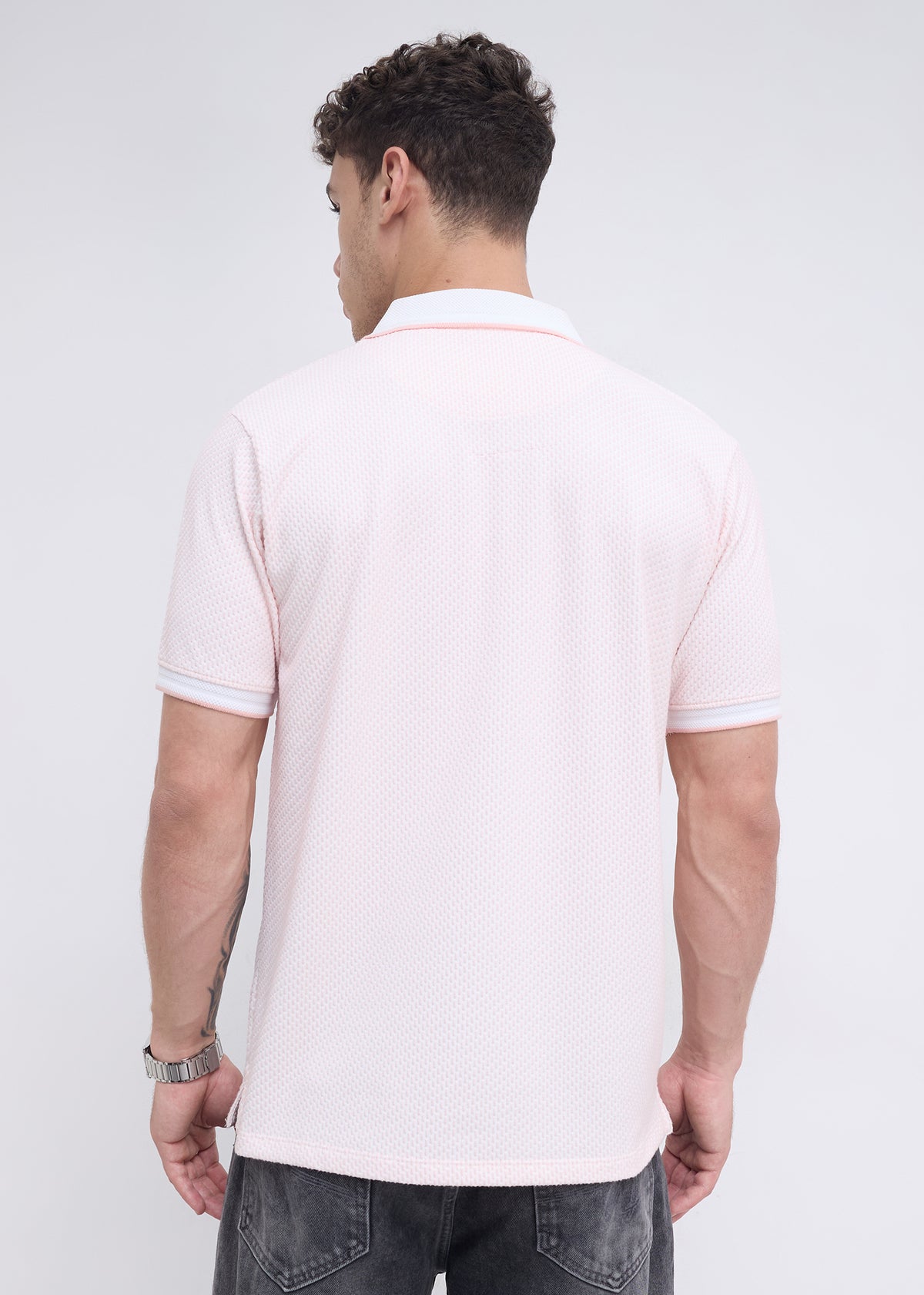 Tyrese Textured Tipped Polo: Pink