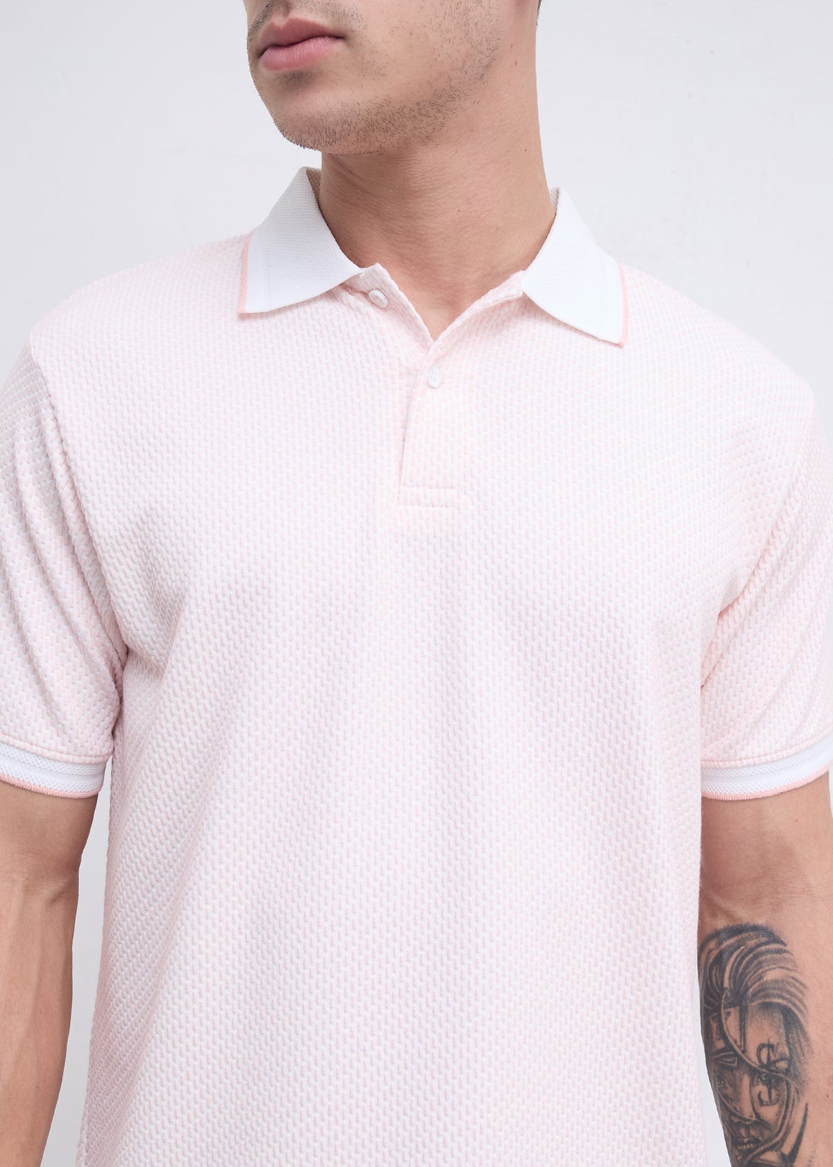Tyrese Textured Tipped Polo: Pink