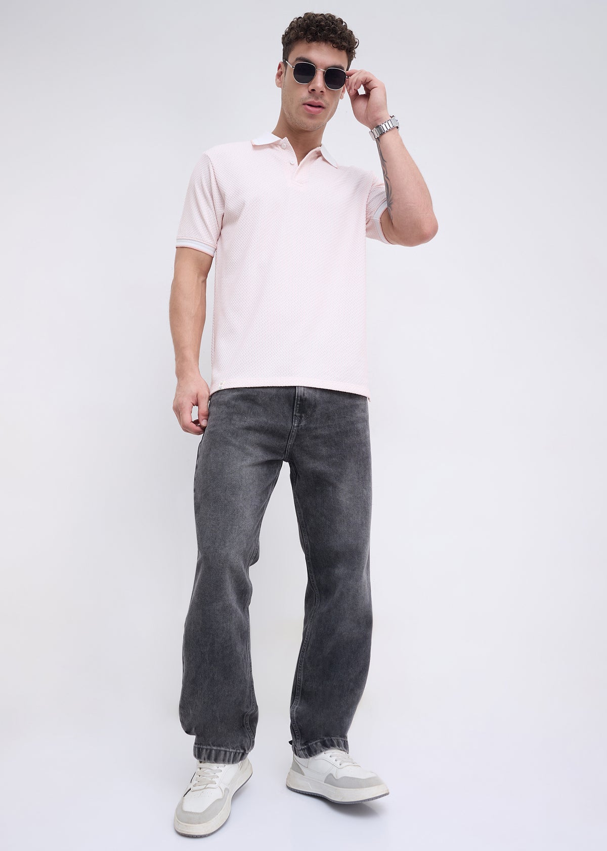 Tyrese Textured Tipped Polo: Pink