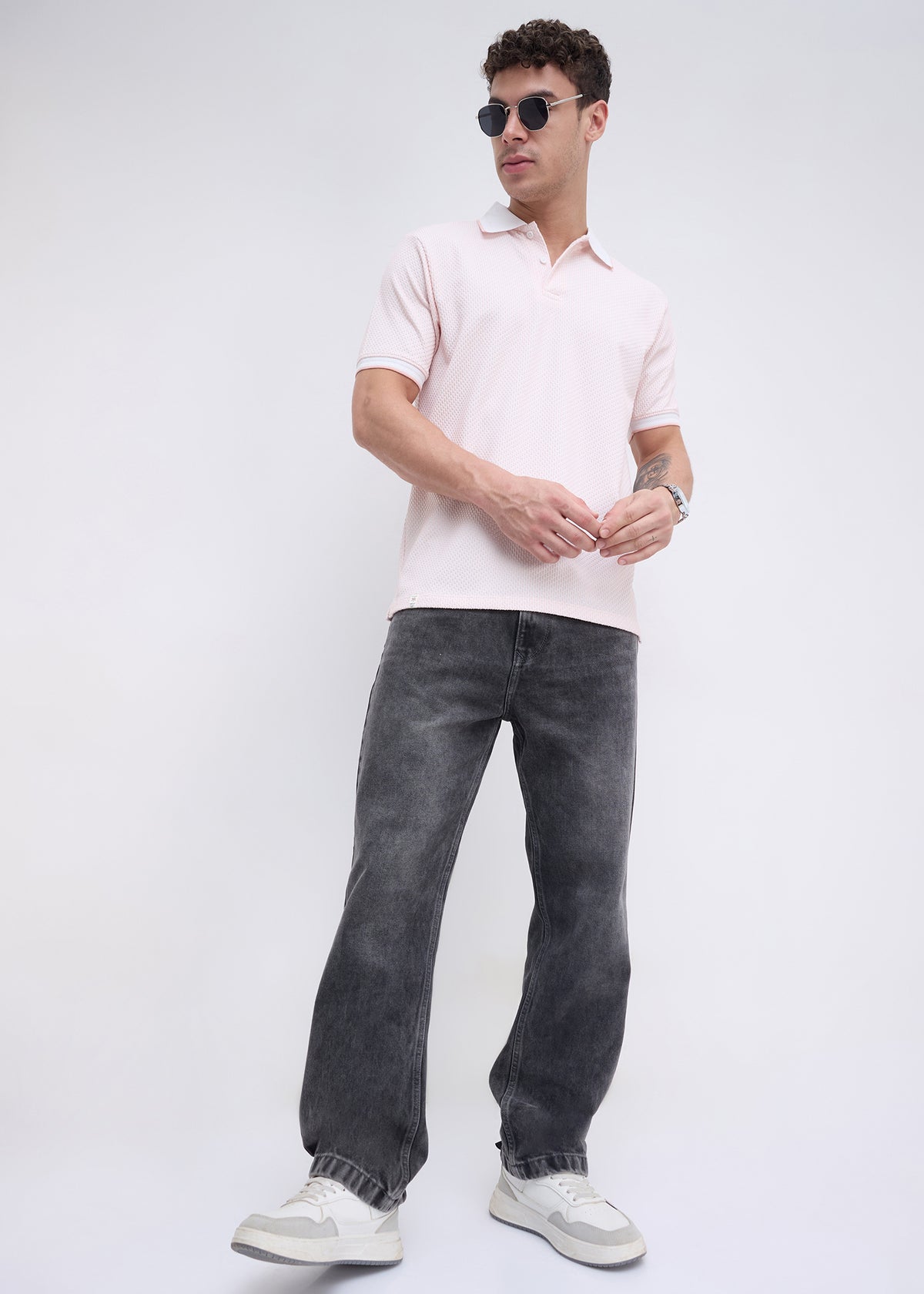 Tyrese Textured Tipped Polo: Pink