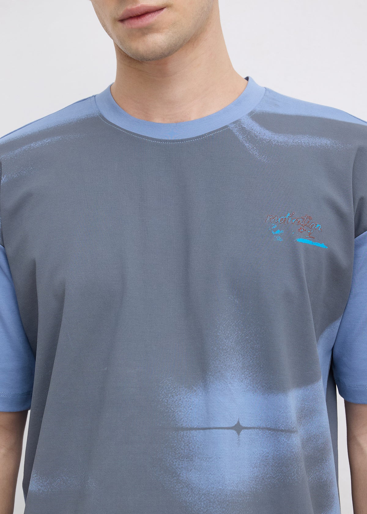 Tranal Colour-Block Graphic Oversized T-shirt: Blue