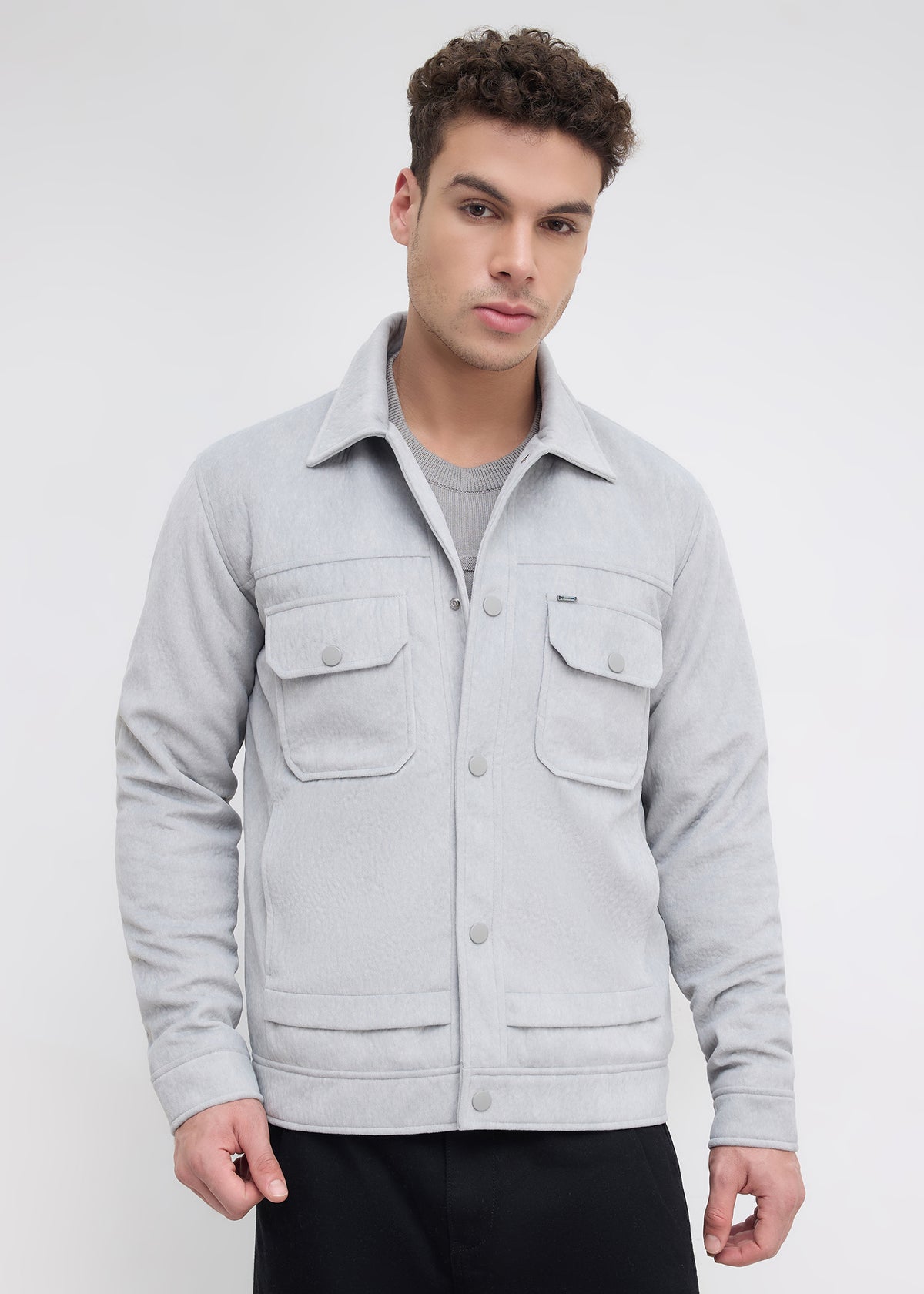 Saanen Soft-Touch Utility Jacket: Light Grey