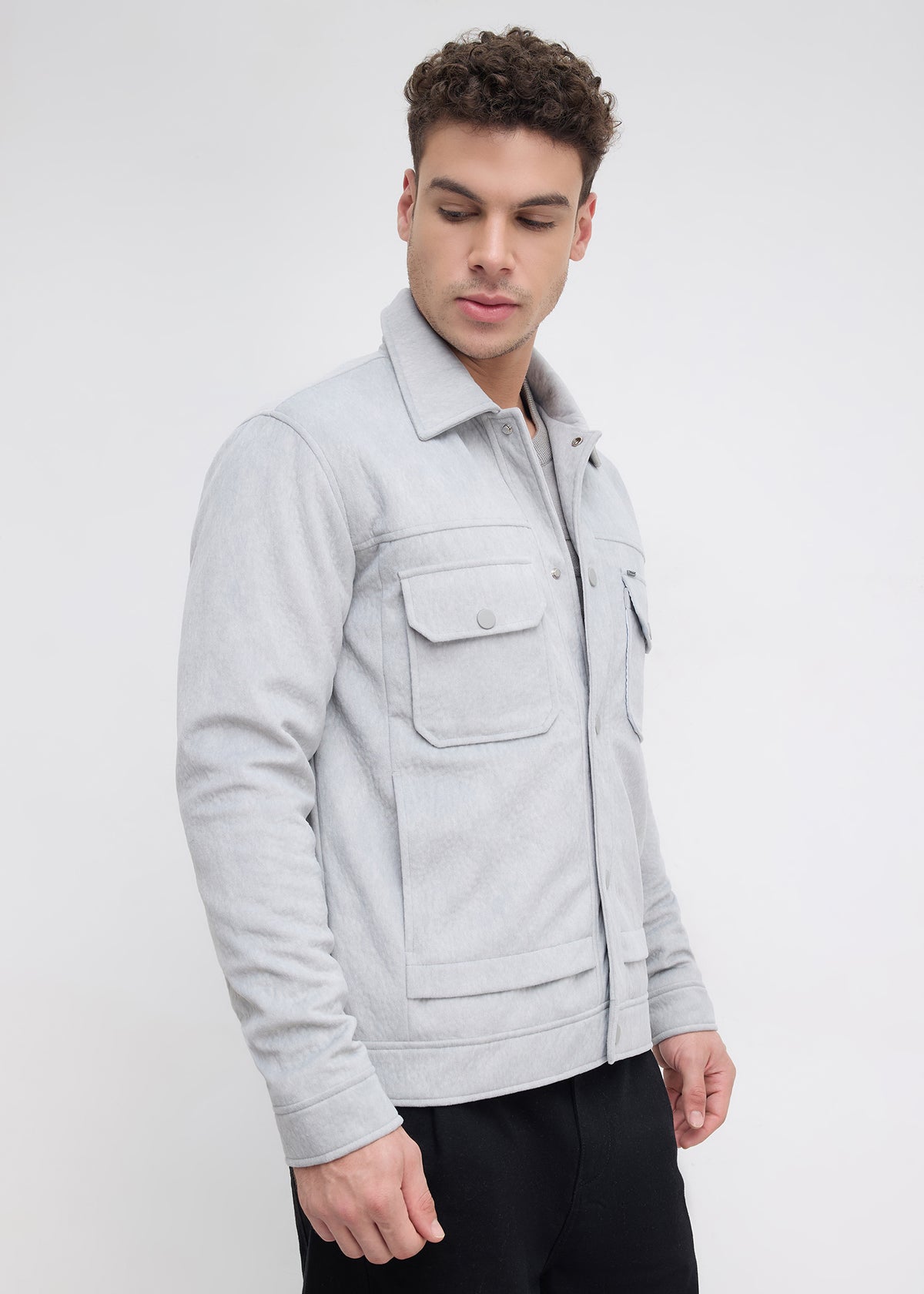 Saanen Soft-Touch Utility Jacket: Light Grey