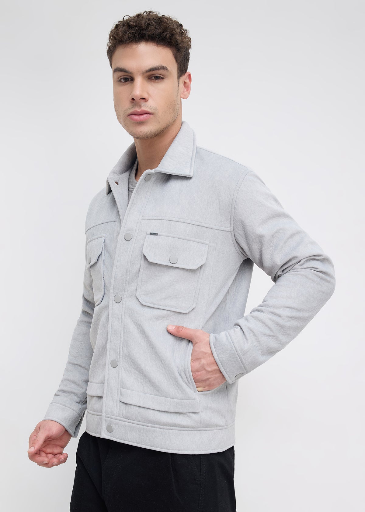 Saanen Soft-Touch Utility Jacket: Light Grey