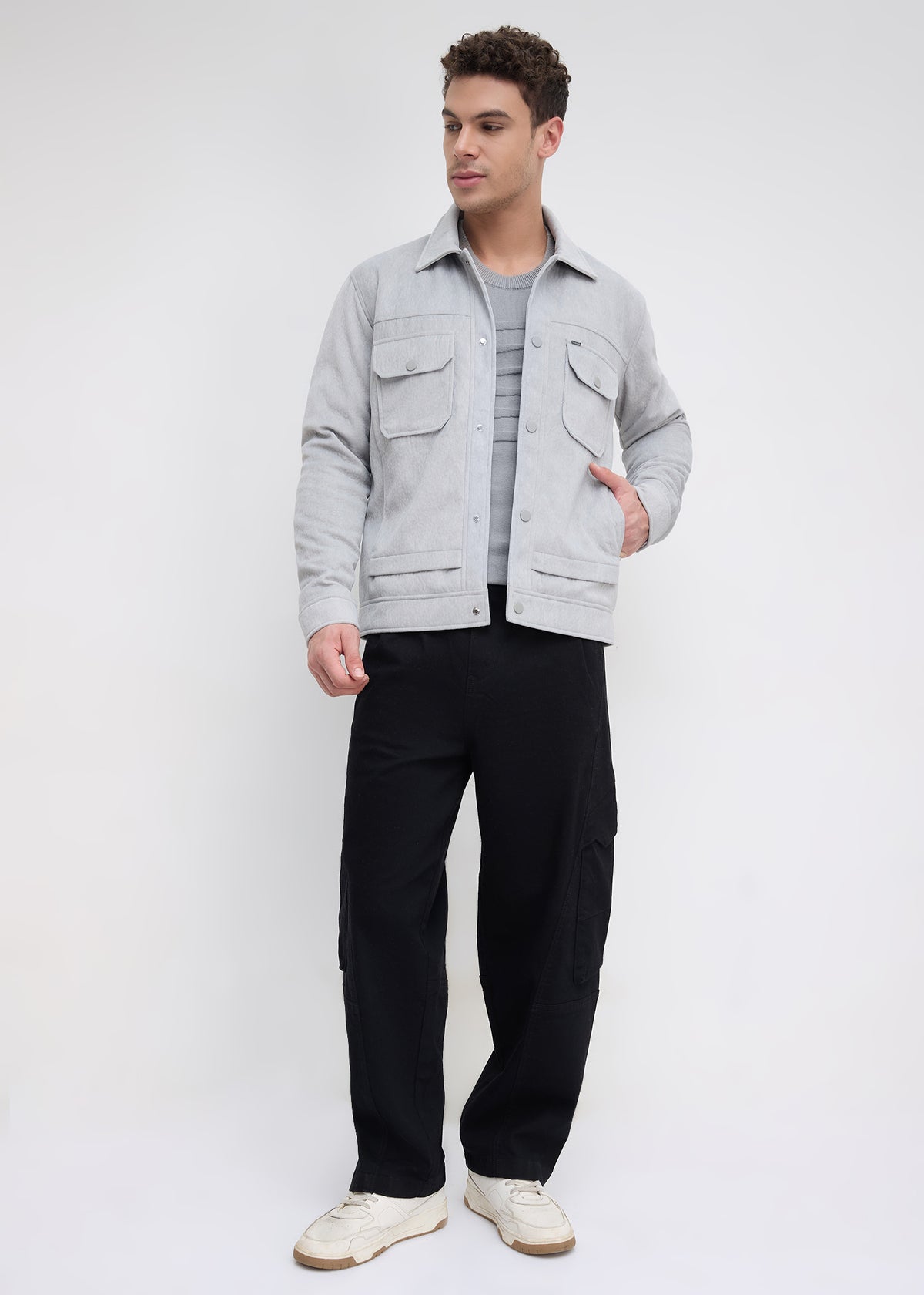 Saanen Soft-Touch Utility Jacket: Light Grey