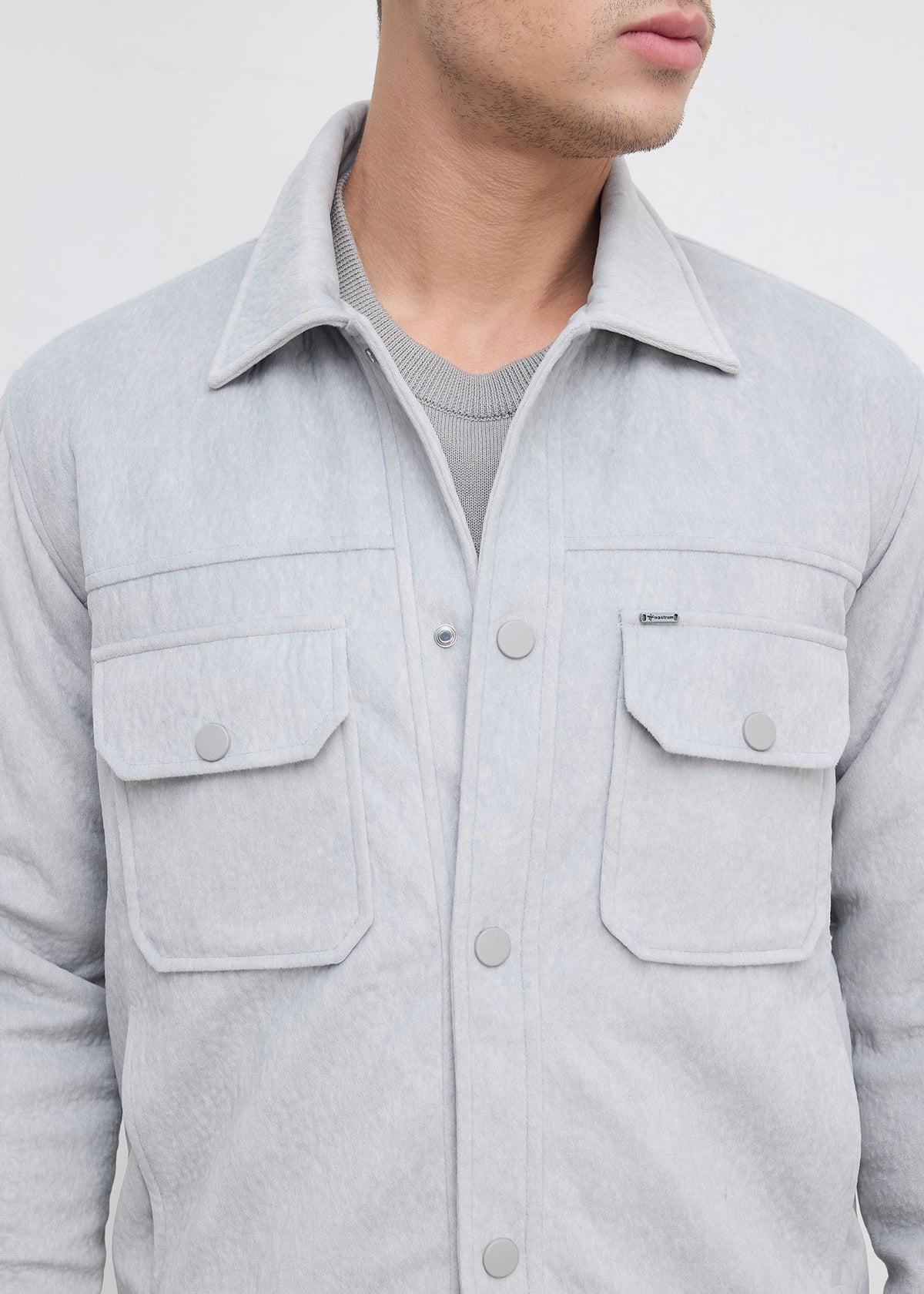Saanen Soft-Touch Utility Jacket: Light Grey