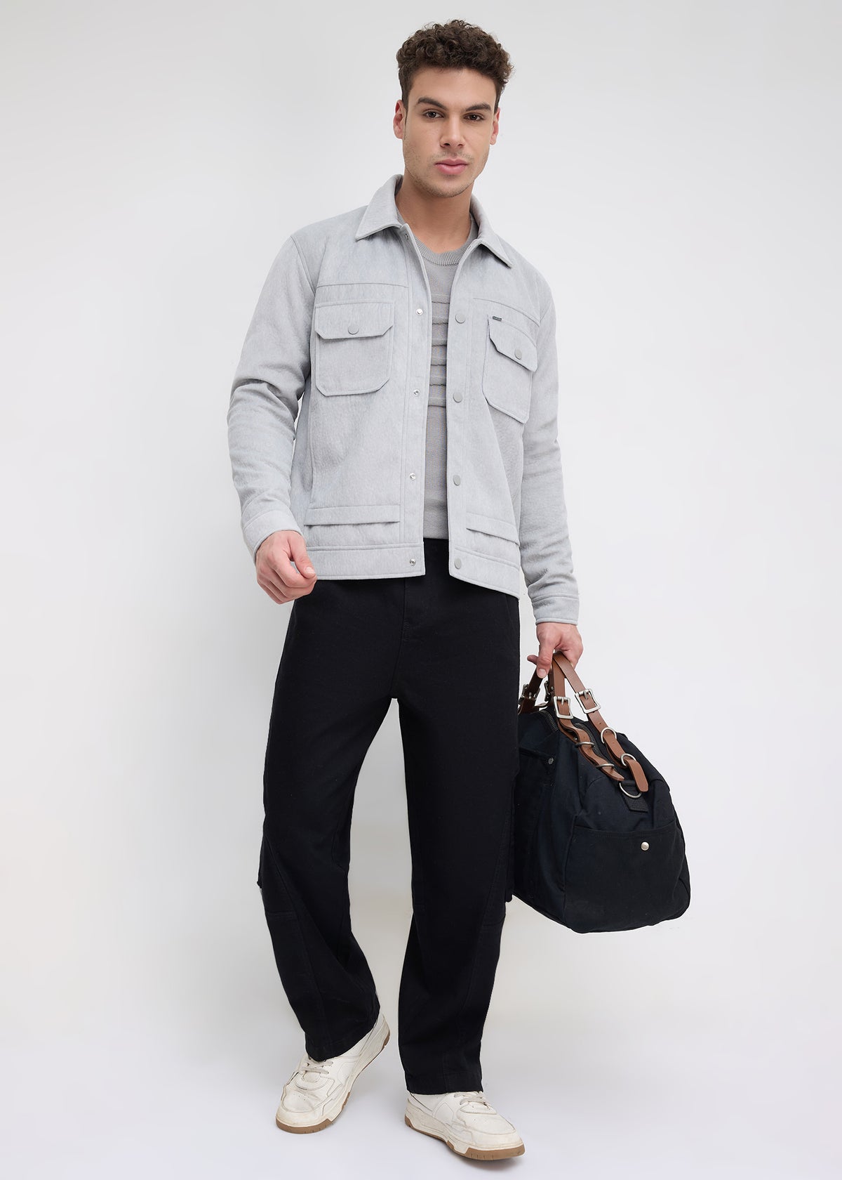 Saanen Soft-Touch Utility Jacket: Light Grey