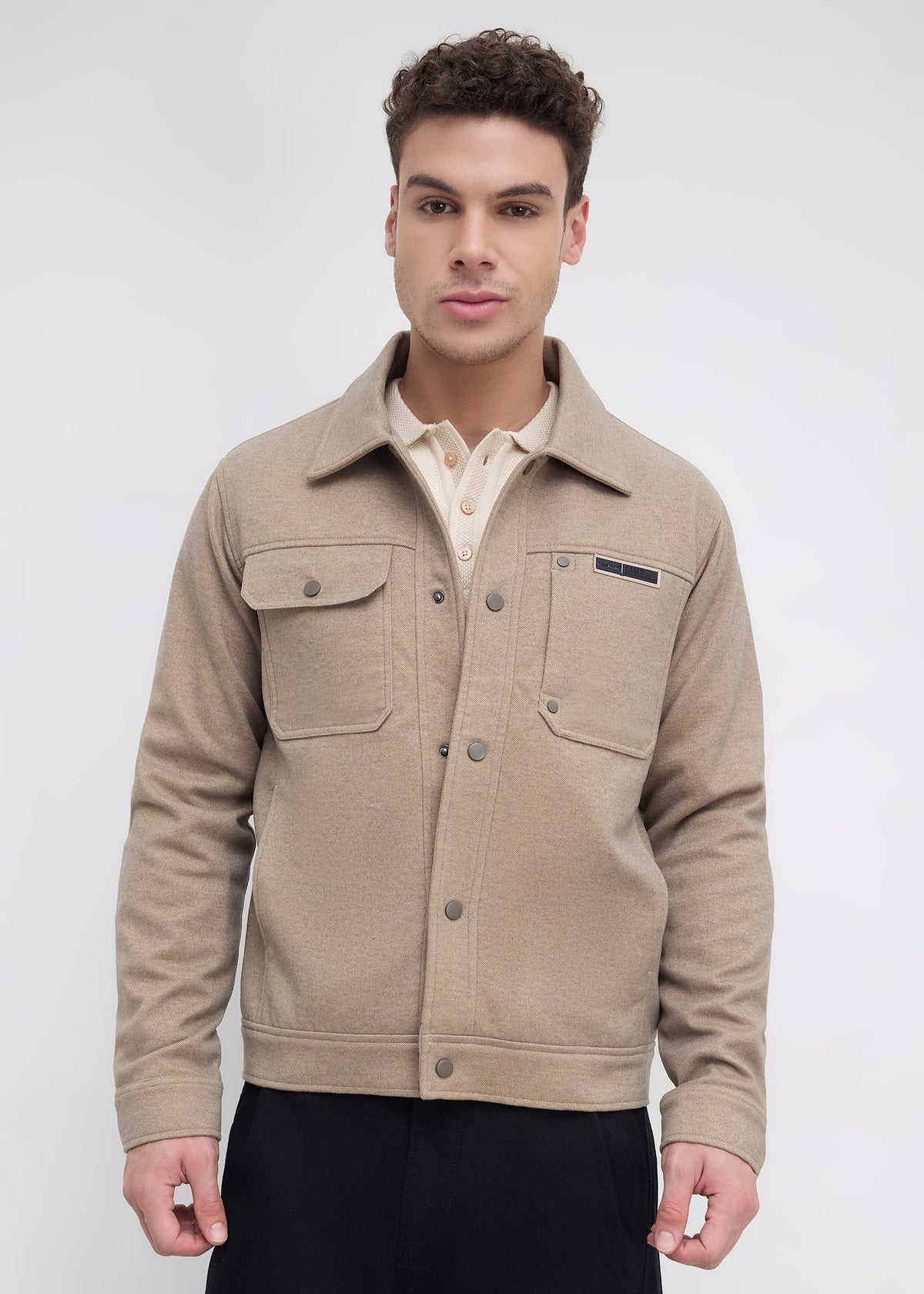Semsale Snap-Button Utility Jacket: Khaki