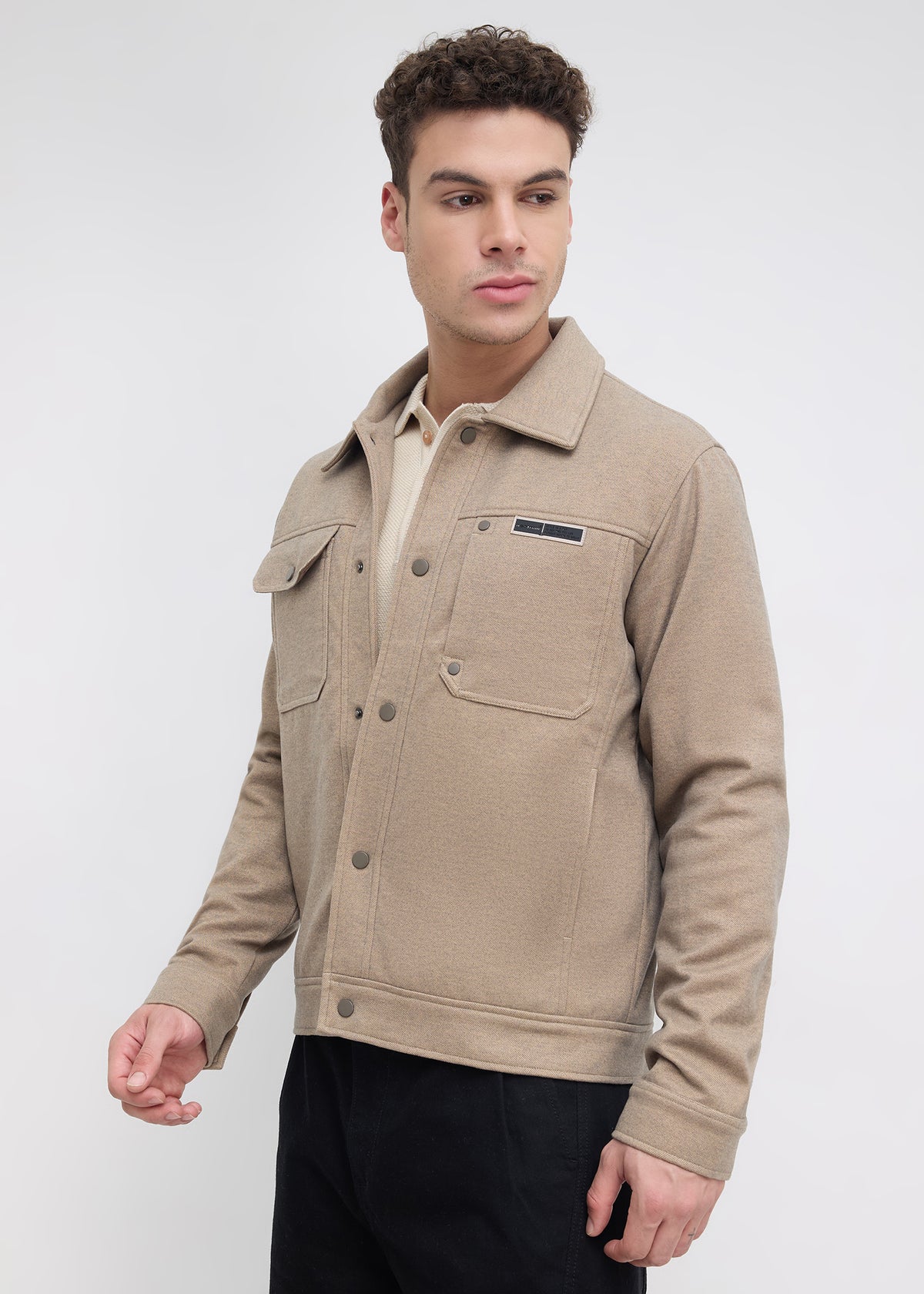 Semsale Snap-Button Utility Jacket: Khaki