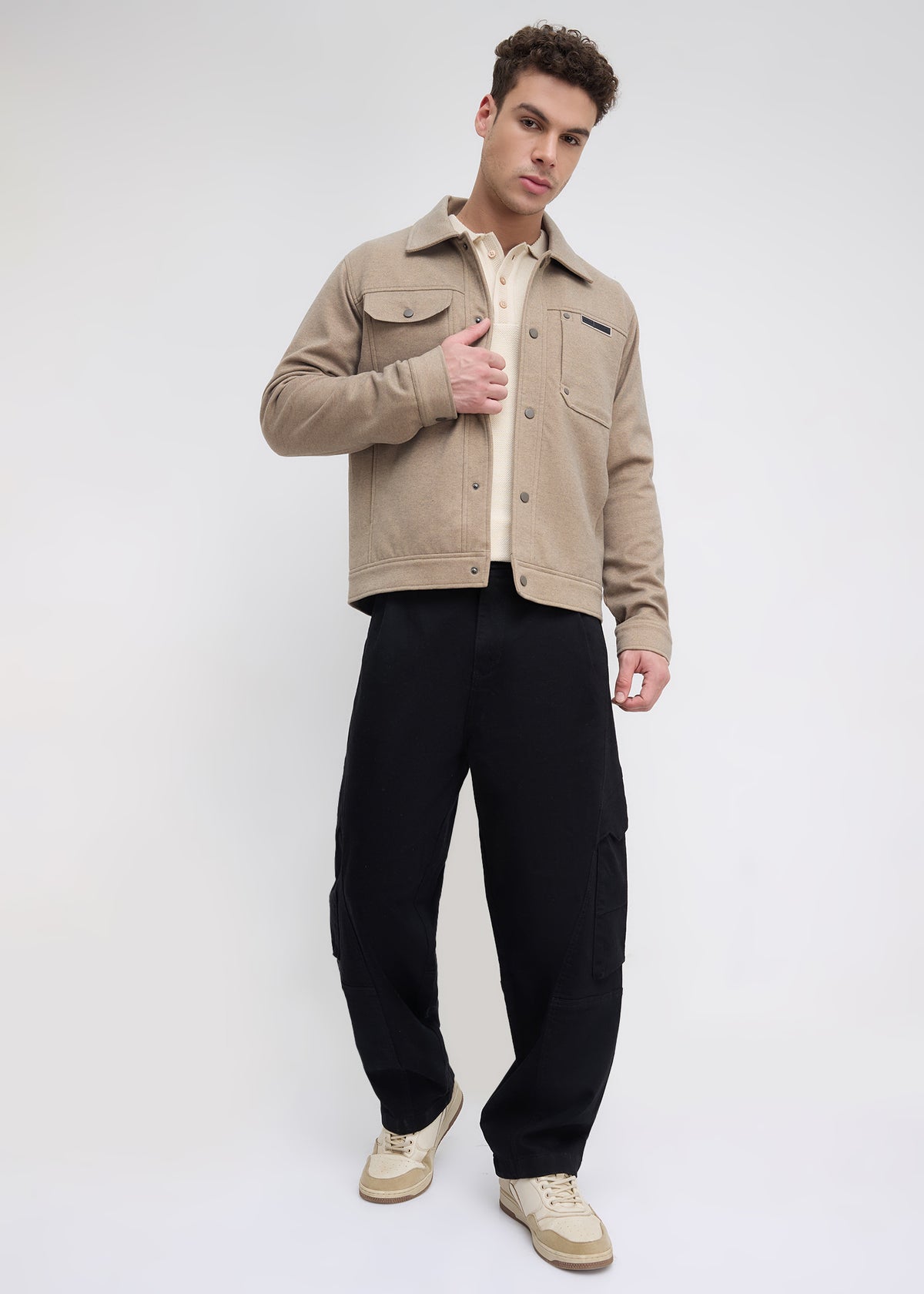 Semsale Snap-Button Utility Jacket: Khaki