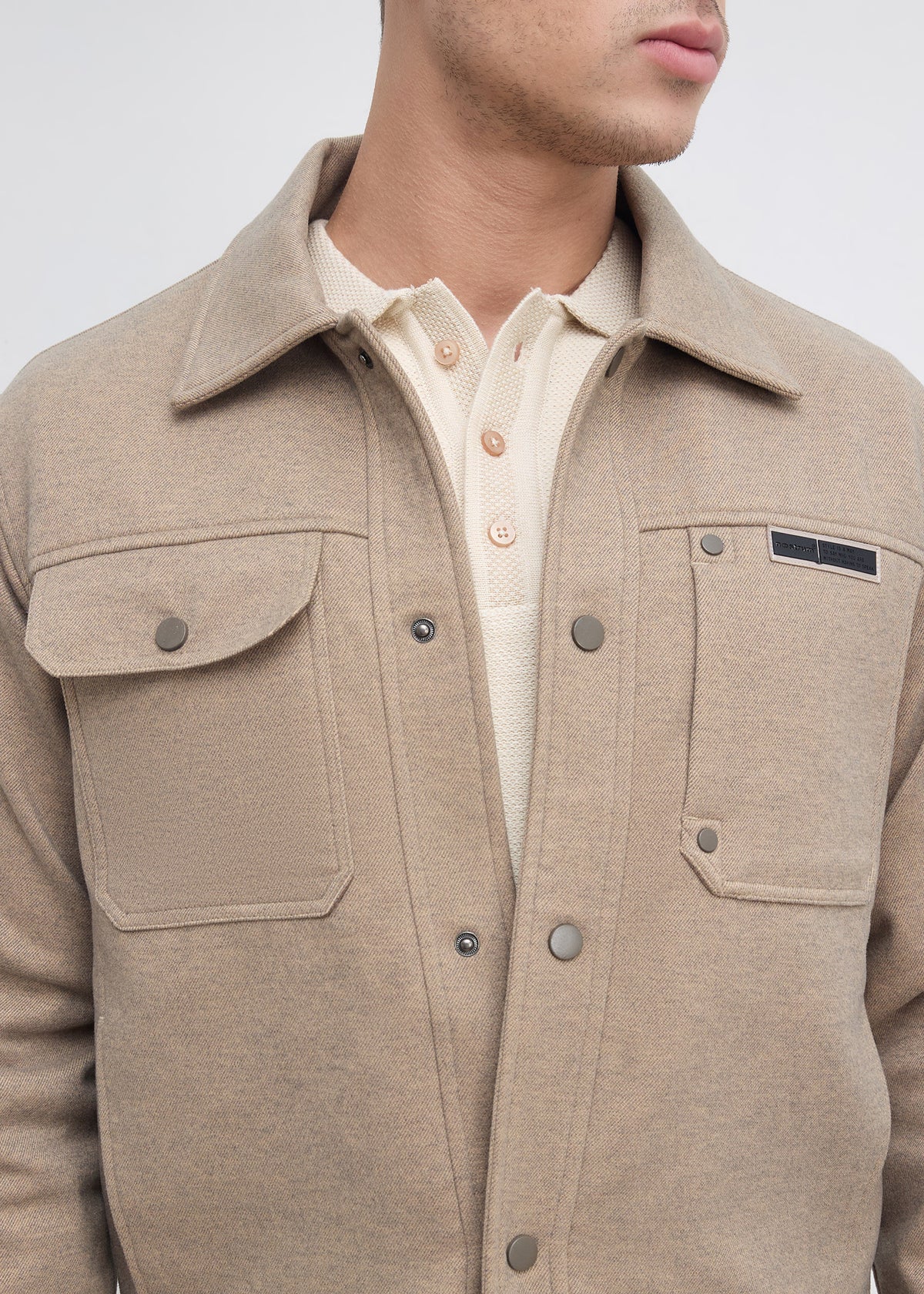 Semsale Snap-Button Utility Jacket: Khaki
