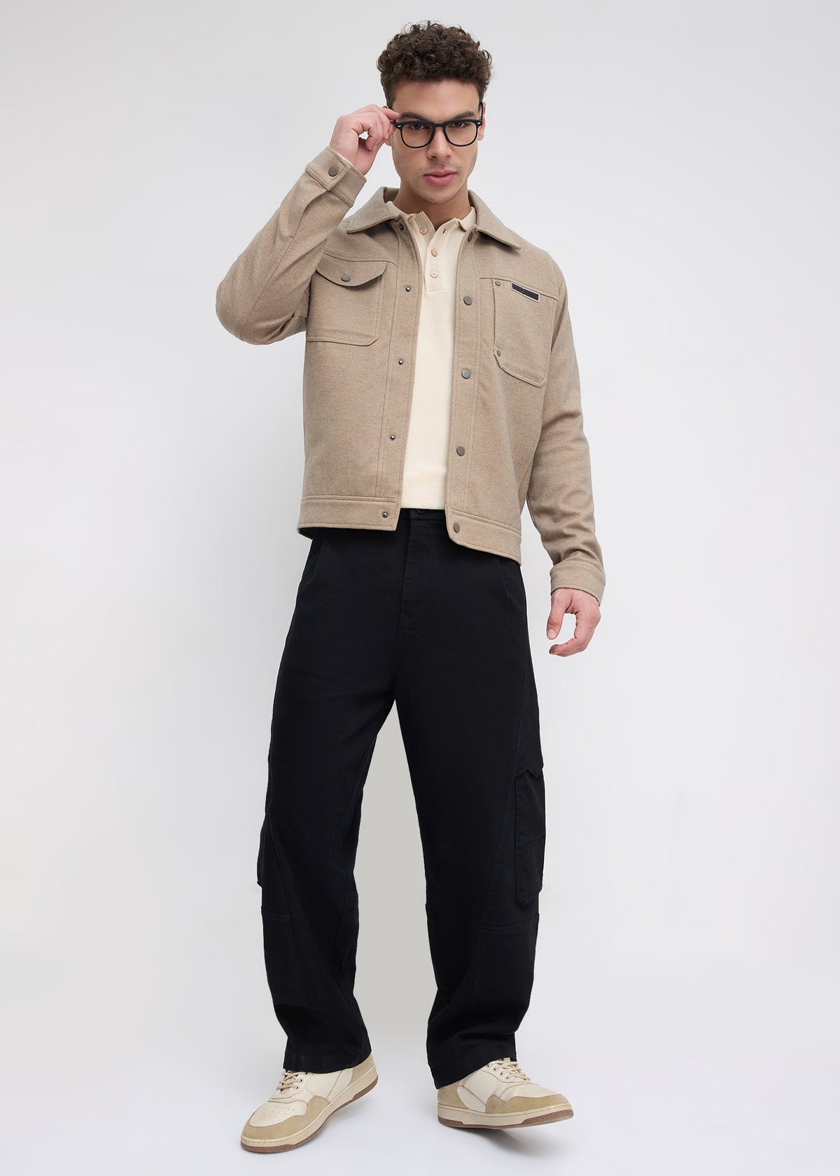 Semsale Snap-Button Utility Jacket: Khaki