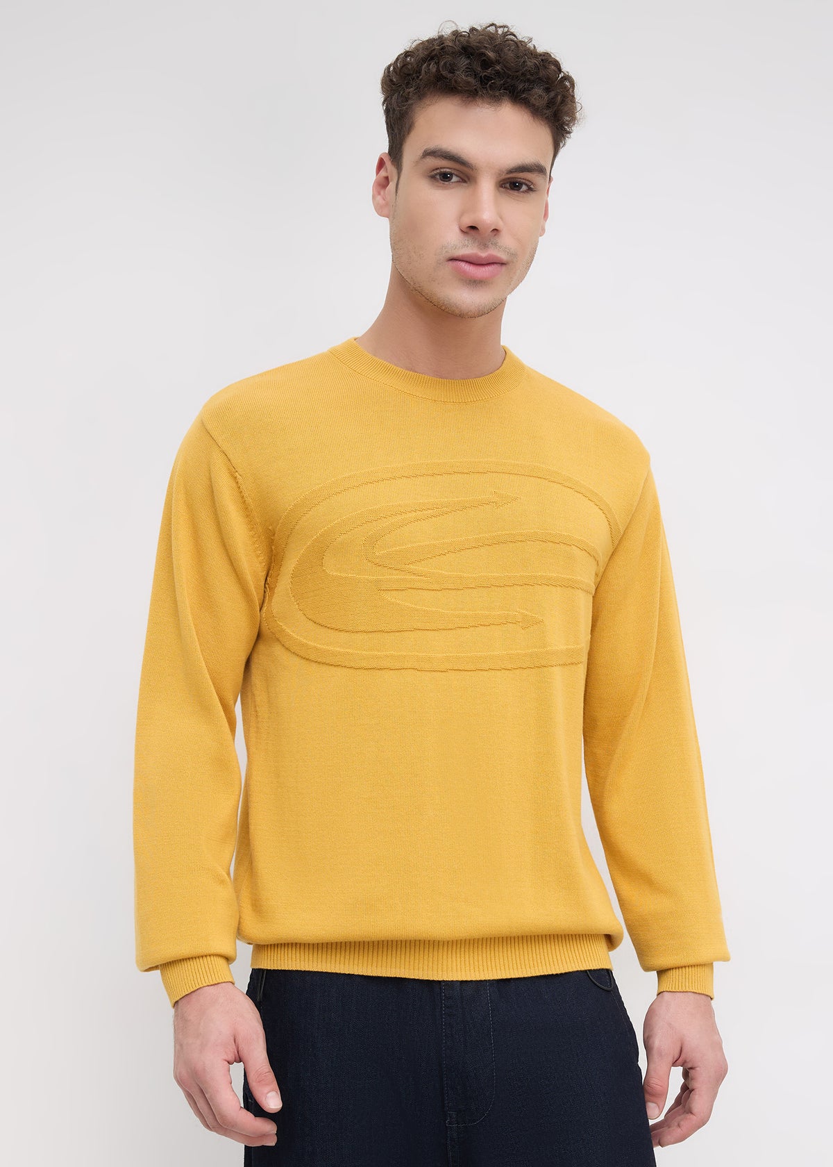 Stanway Tonal Logo Knit Sweater: Mustard