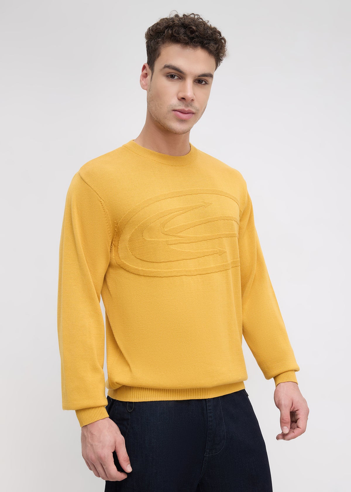 Stanway Tonal Logo Knit Sweater: Mustard