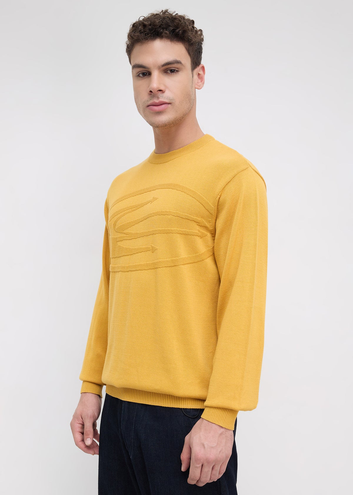 Stanway Tonal Logo Knit Sweater: Mustard