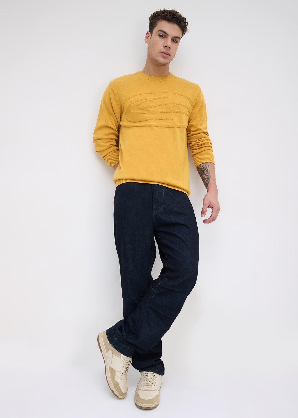 Stanway Tonal Logo Knit Sweater: Mustard