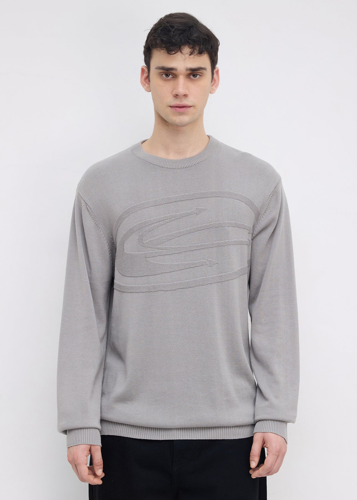 Stanway Tonal Logo Knit Sweater: Light Grey