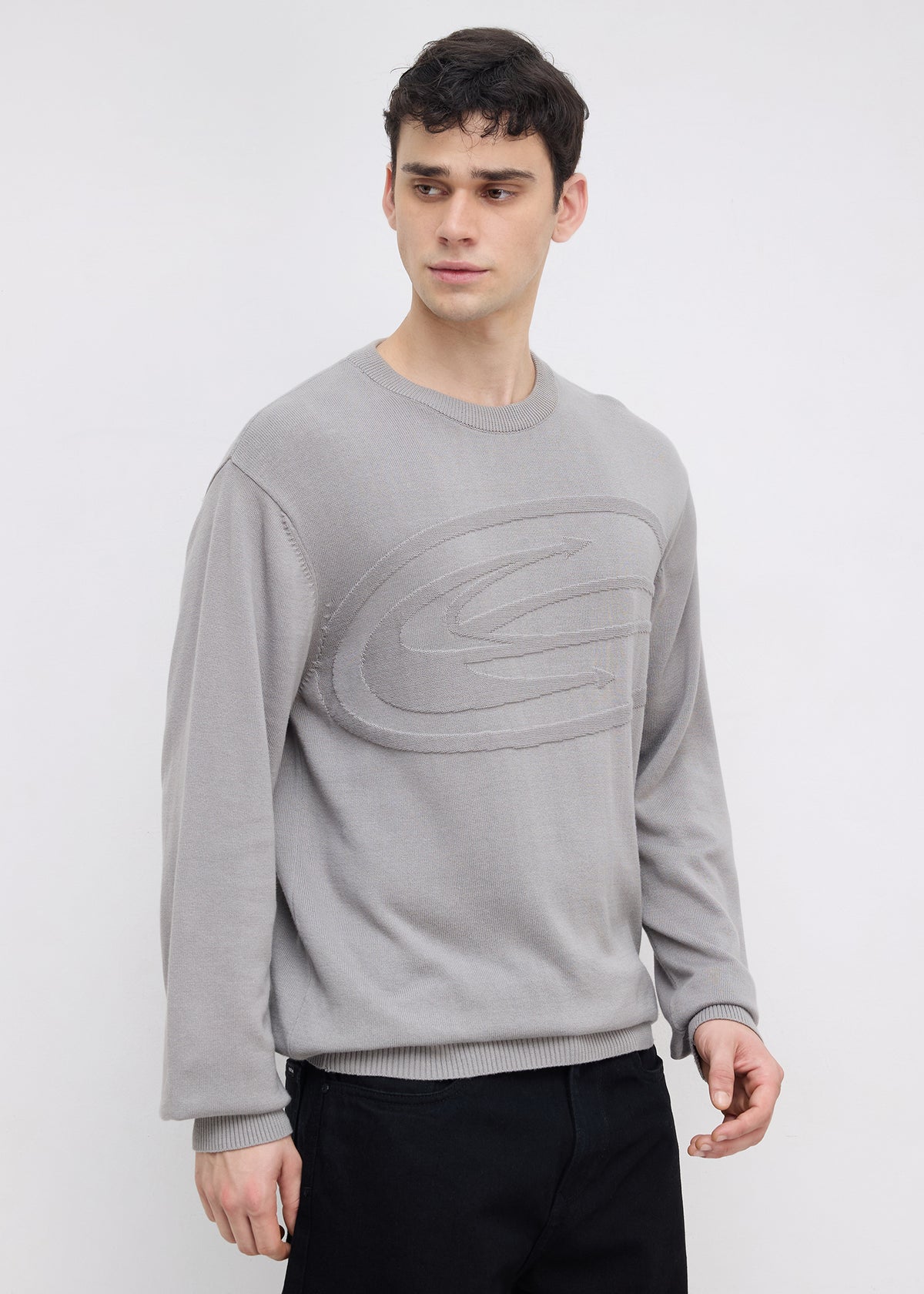 Stanway Tonal Logo Knit Sweater: Light Grey
