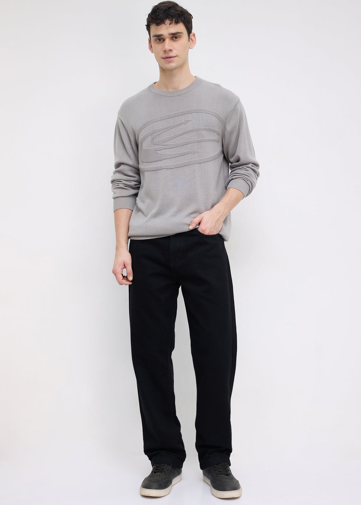 Stanway Tonal Logo Knit Sweater: Light Grey