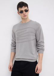 Stanway Tonal Logo Knit Sweater: Light Grey