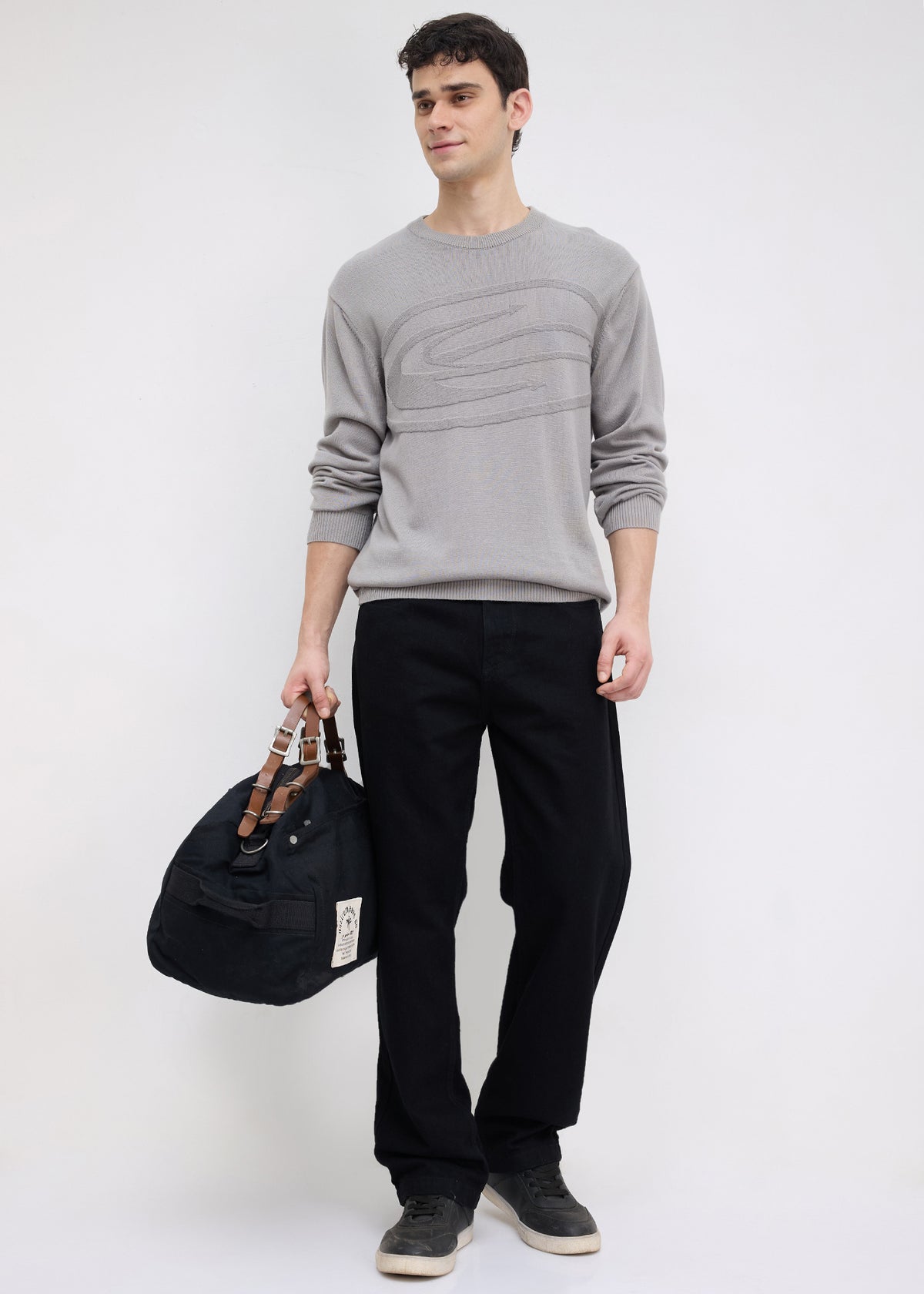 Stanway Tonal Logo Knit Sweater: Light Grey