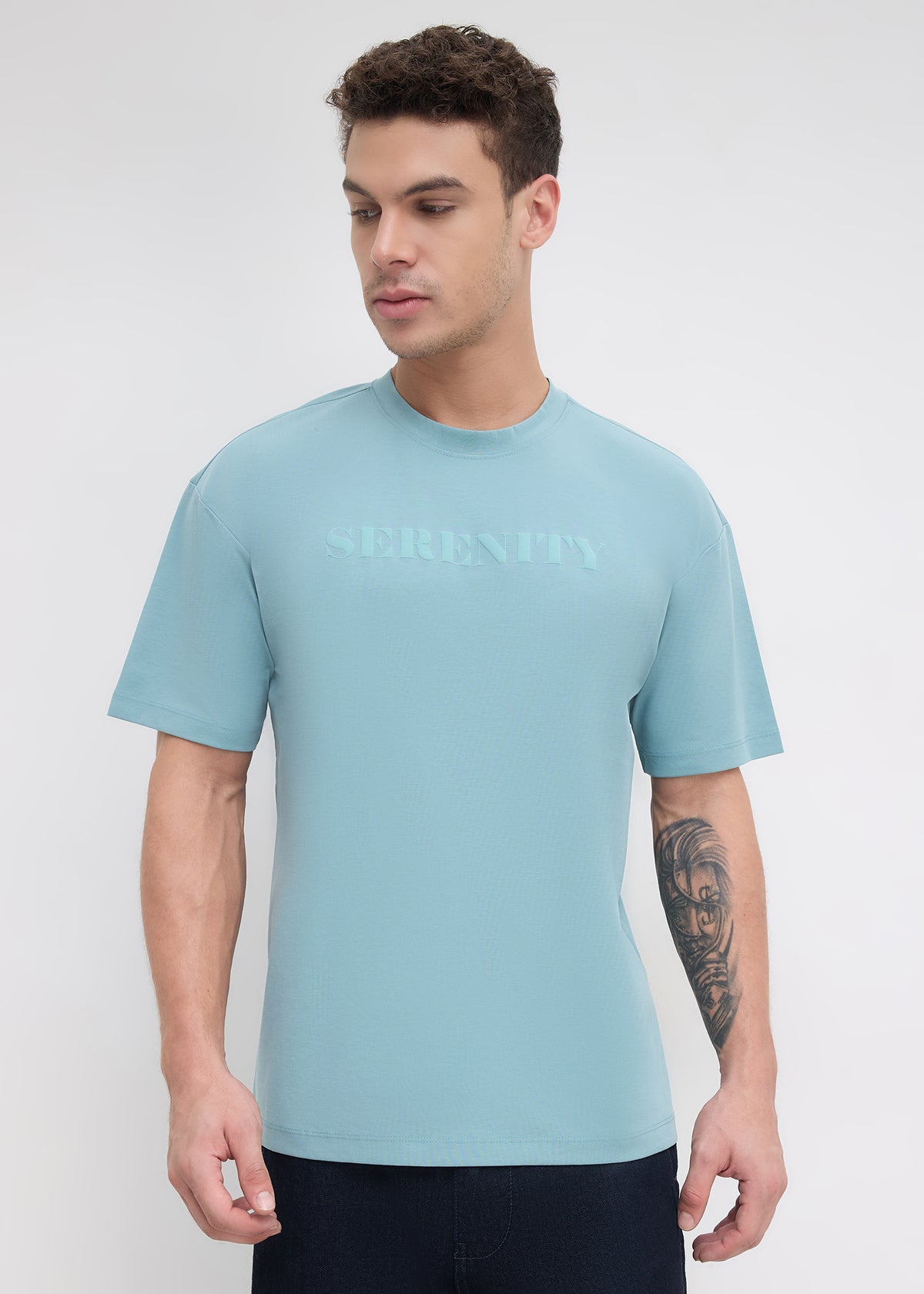 Moulen Oversized Graphic T-shirt: Coral Blue