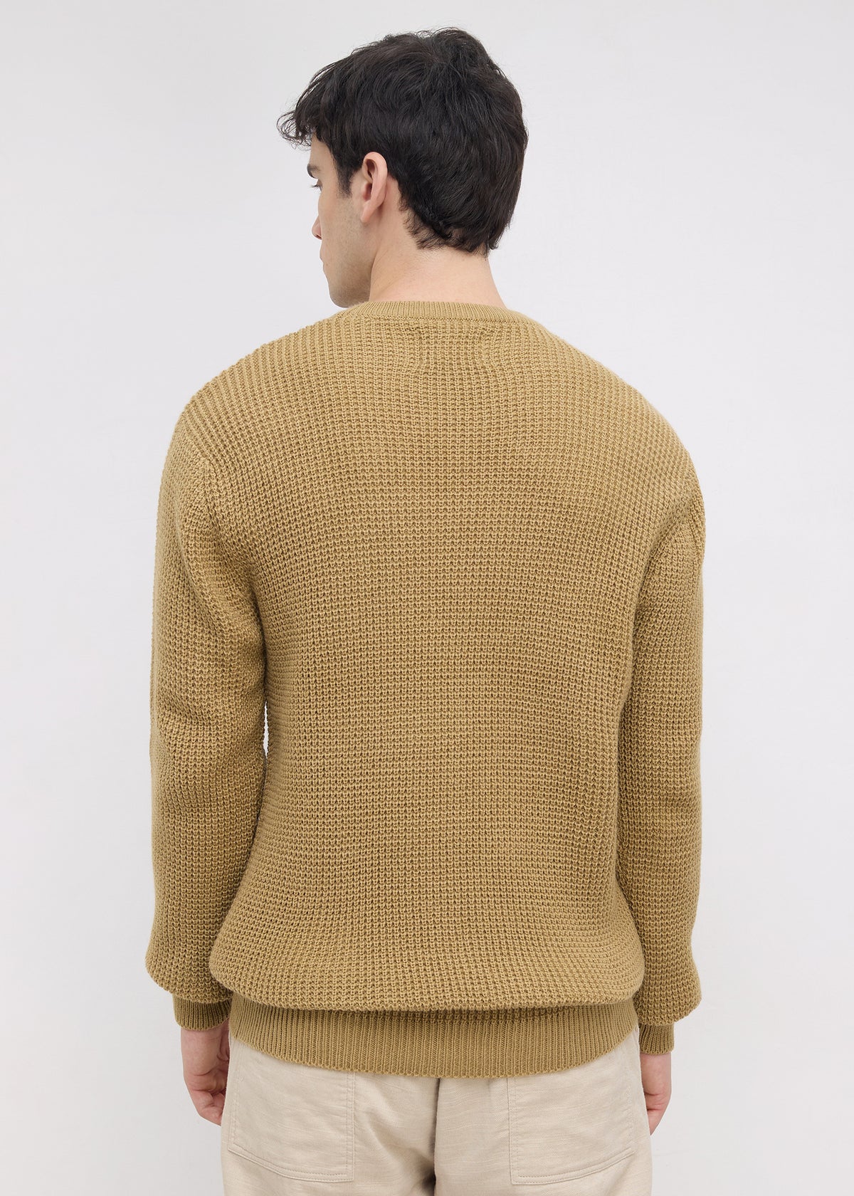 Platter Knitted Crew Neck Pullover: Khaki