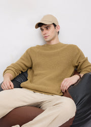 Platter Knitted Crew Neck Pullover: Khaki