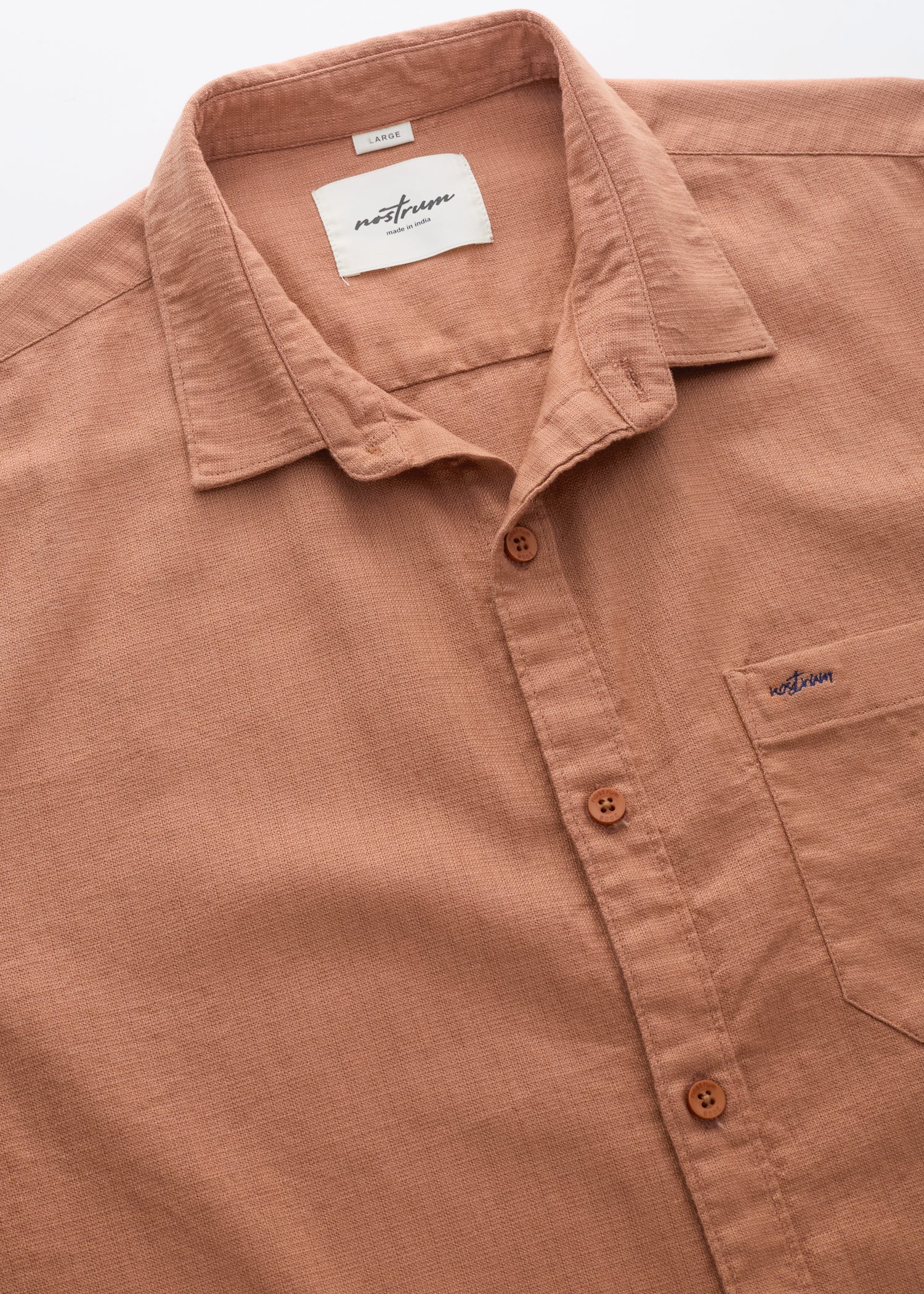 Contain Textured Pure Cotton Full Sleeve Shirt: Rust