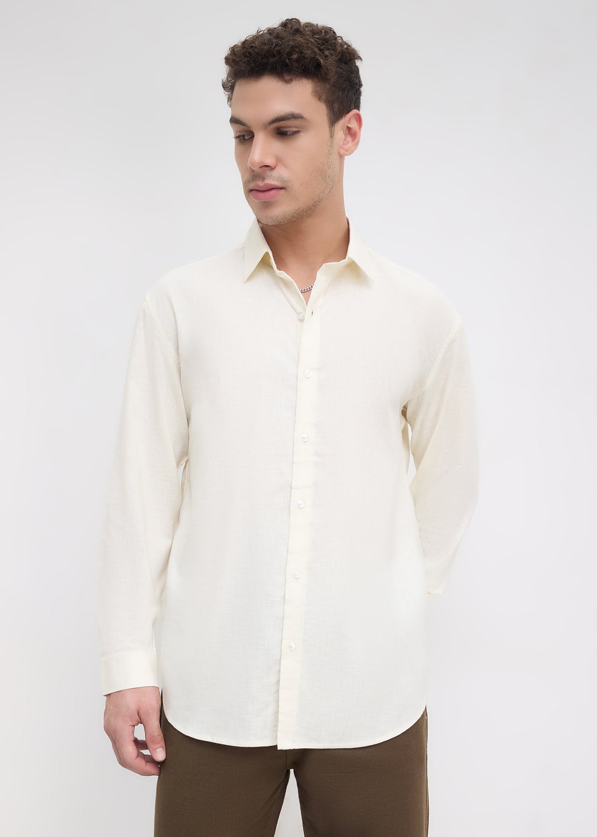 Scintila Solid Full Sleeve Shirt: Cream