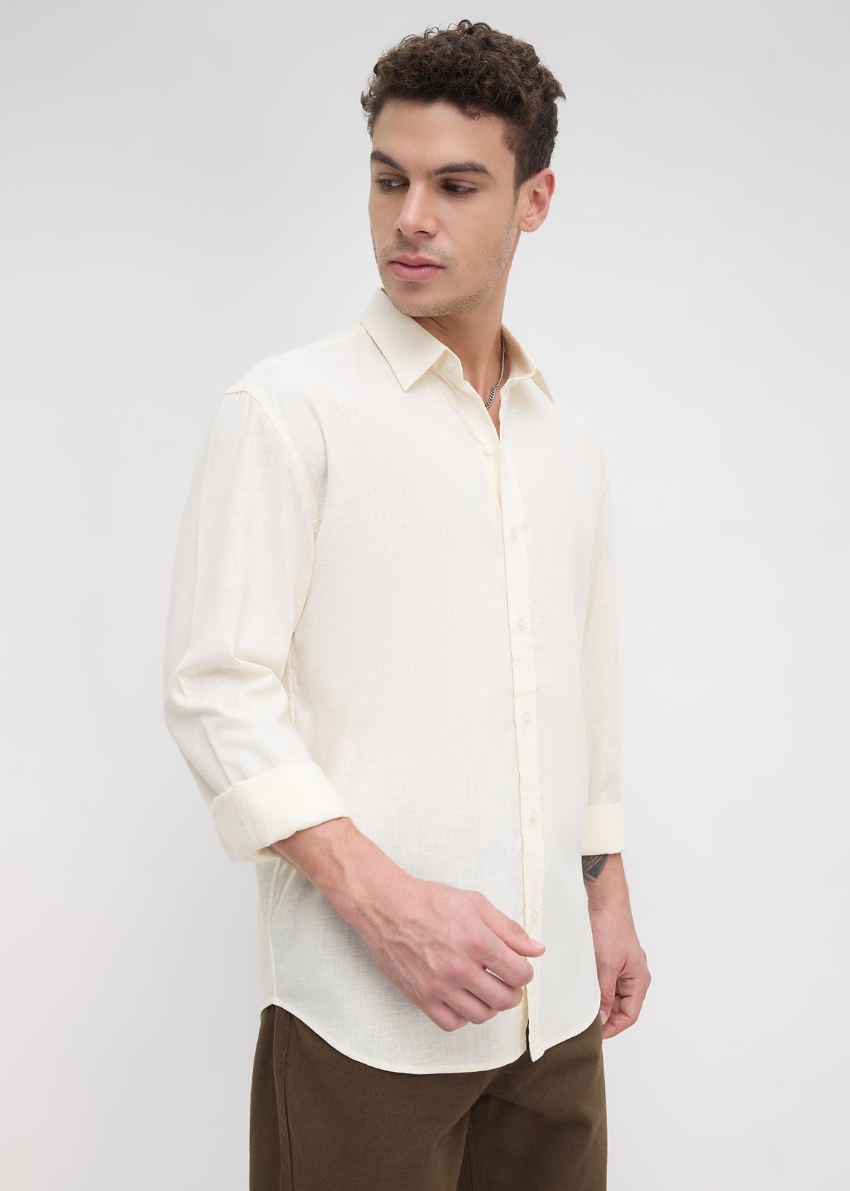 Scintila Solid Full Sleeve Shirt: Cream