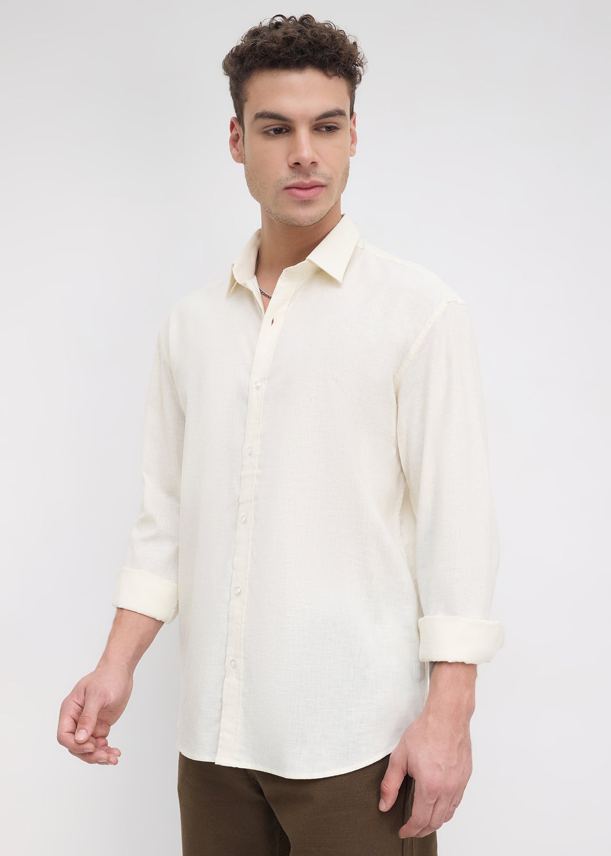 Scintila Solid Full Sleeve Shirt: Cream