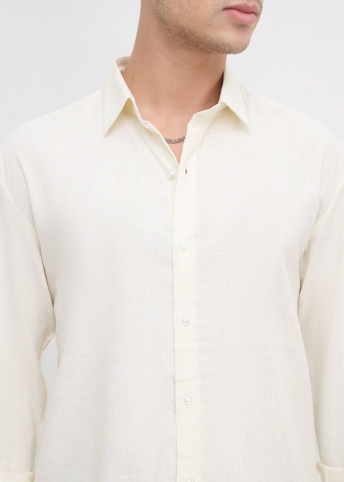 Scintila Solid Full Sleeve Shirt: Cream