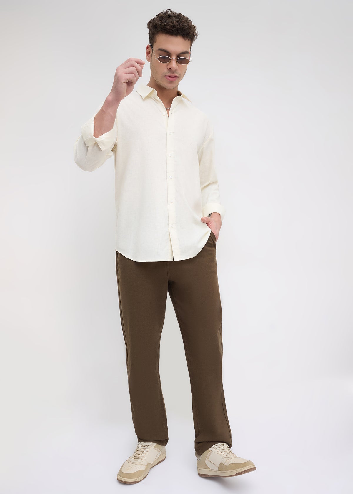 Scintila Solid Full Sleeve Shirt: Cream