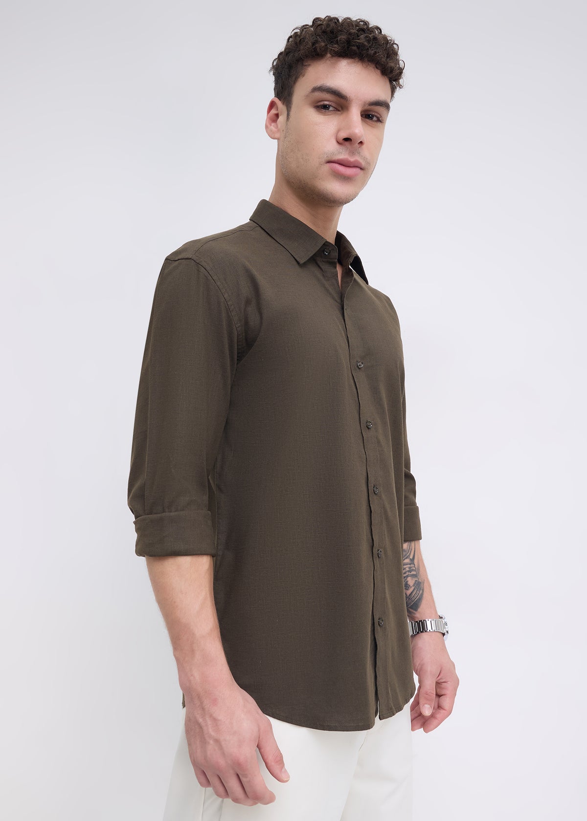 Scintila Solid Full Sleeve Shirt: Olive