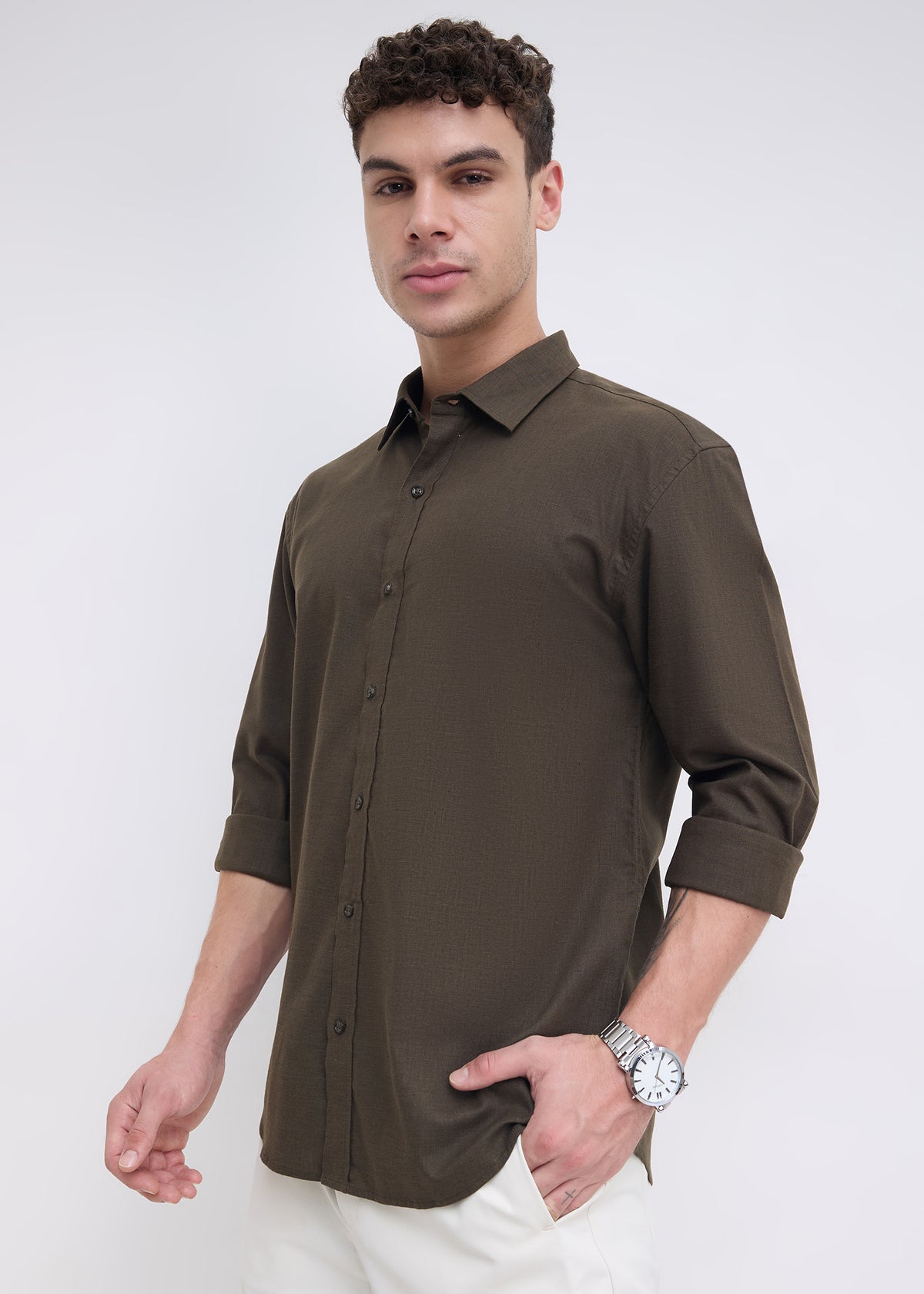 Scintila Solid Full Sleeve Shirt: Olive