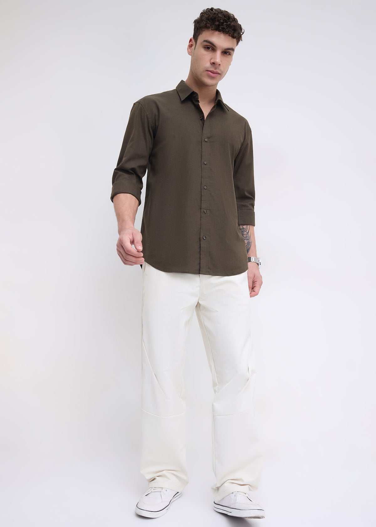 Scintila Solid Full Sleeve Shirt: Olive