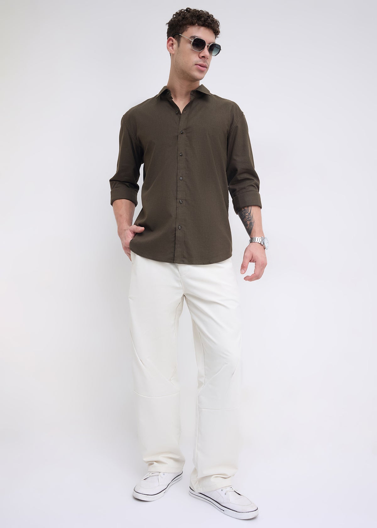 Scintila Solid Full Sleeve Shirt: Olive