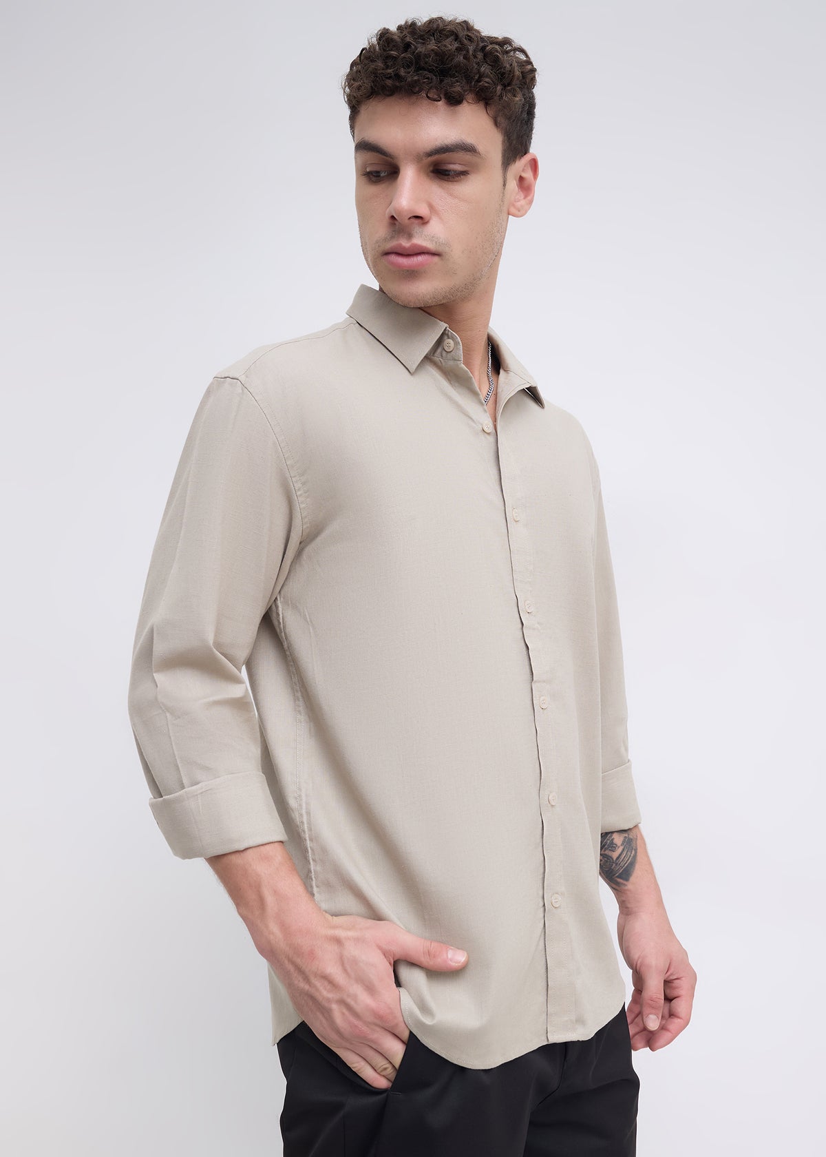Scintila Solid Full Sleeve Shirt: Light Brown