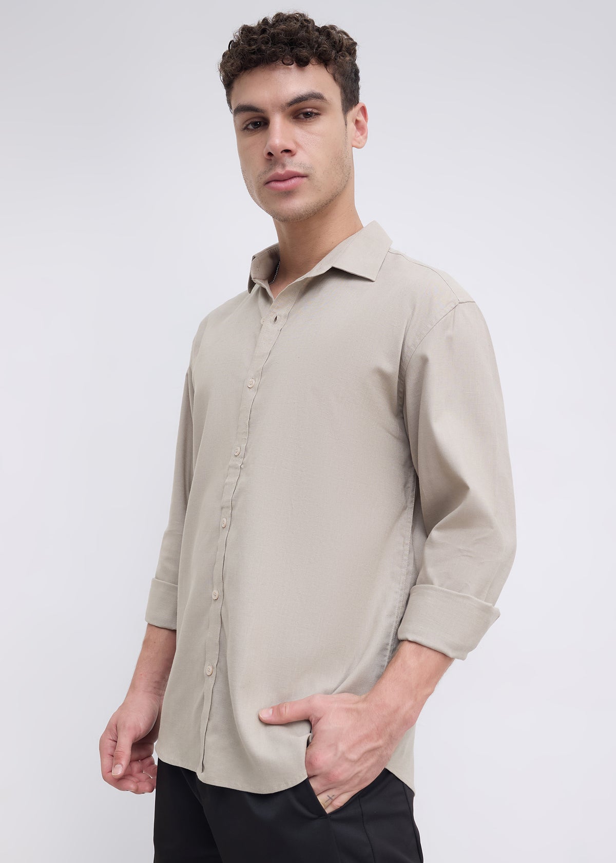 Scintila Solid Full Sleeve Shirt: Light Brown