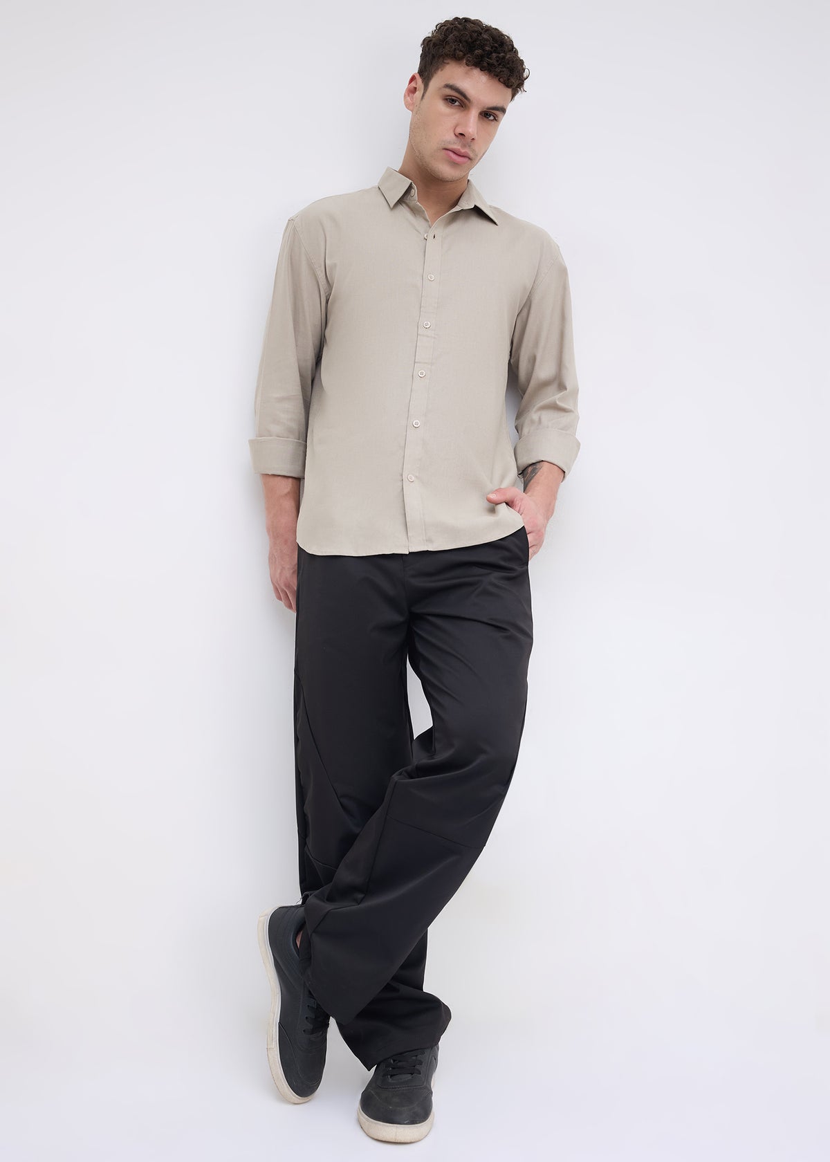 Scintila Solid Full Sleeve Shirt: Light Brown
