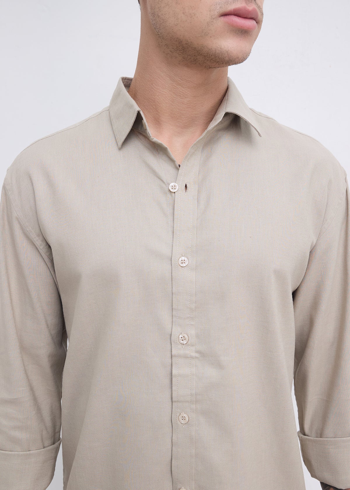 Scintila Solid Full Sleeve Shirt: Light Brown