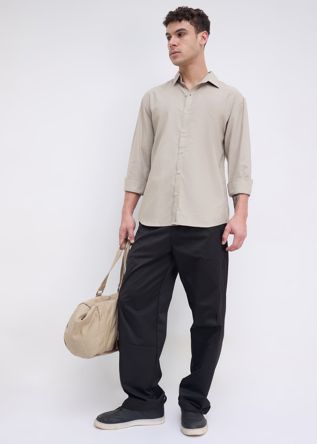 Scintila Solid Full Sleeve Shirt: Light Brown