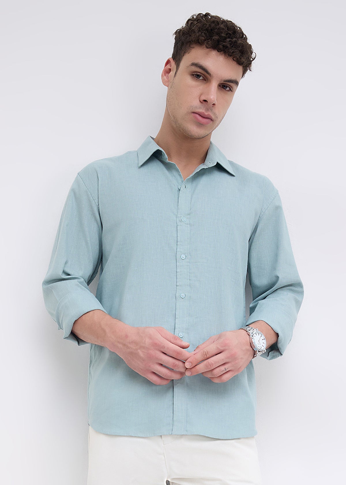 Scintila Solid Full Sleeve Shirt: Coral Blue