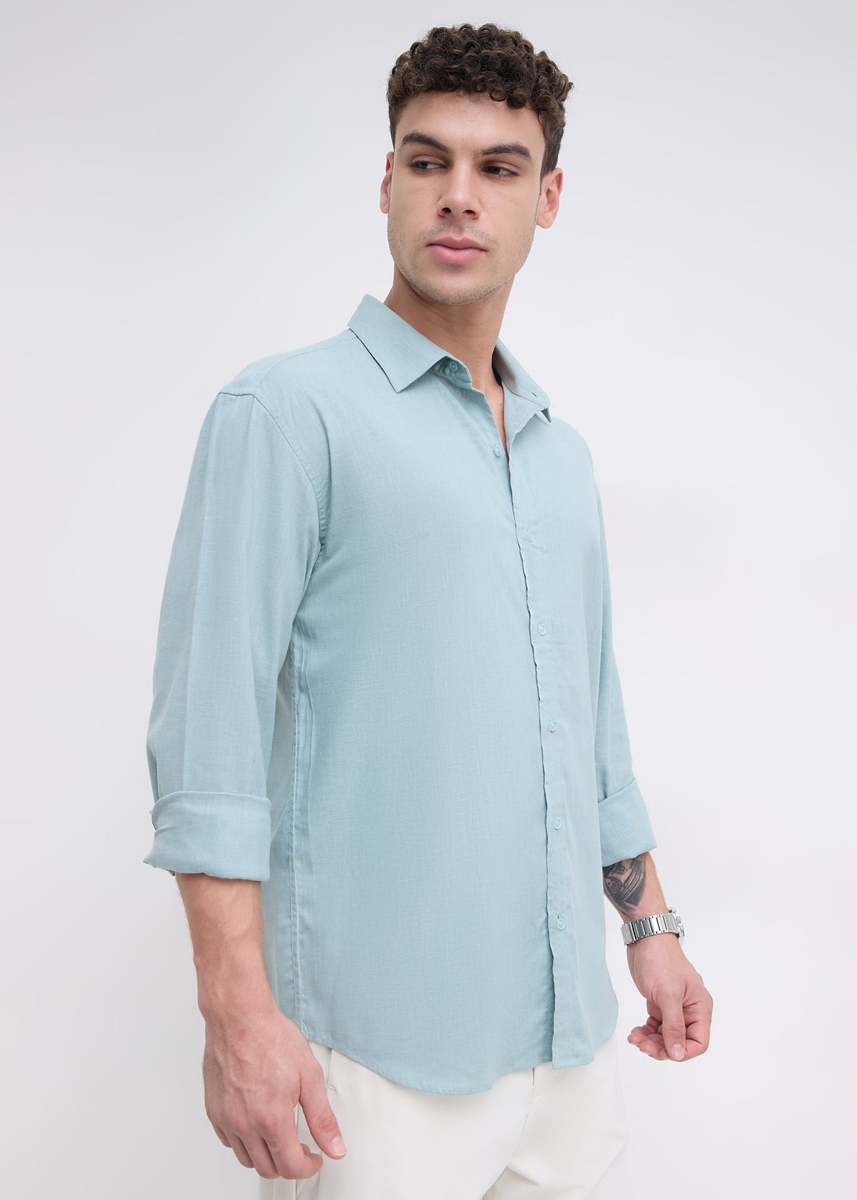 Scintila Solid Full Sleeve Shirt: Coral Blue