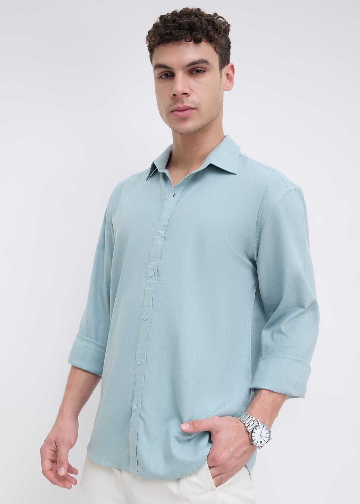 Scintila Solid Full Sleeve Shirt: Coral Blue